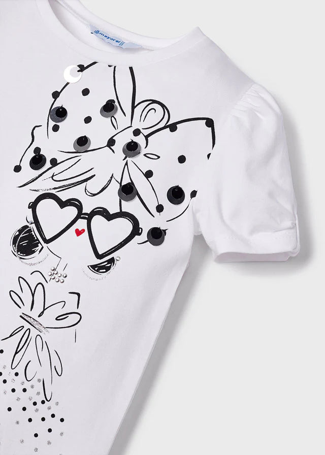 MAYORAL Girls White Sequin Motif T-Shirt - CLEARANCE SALE