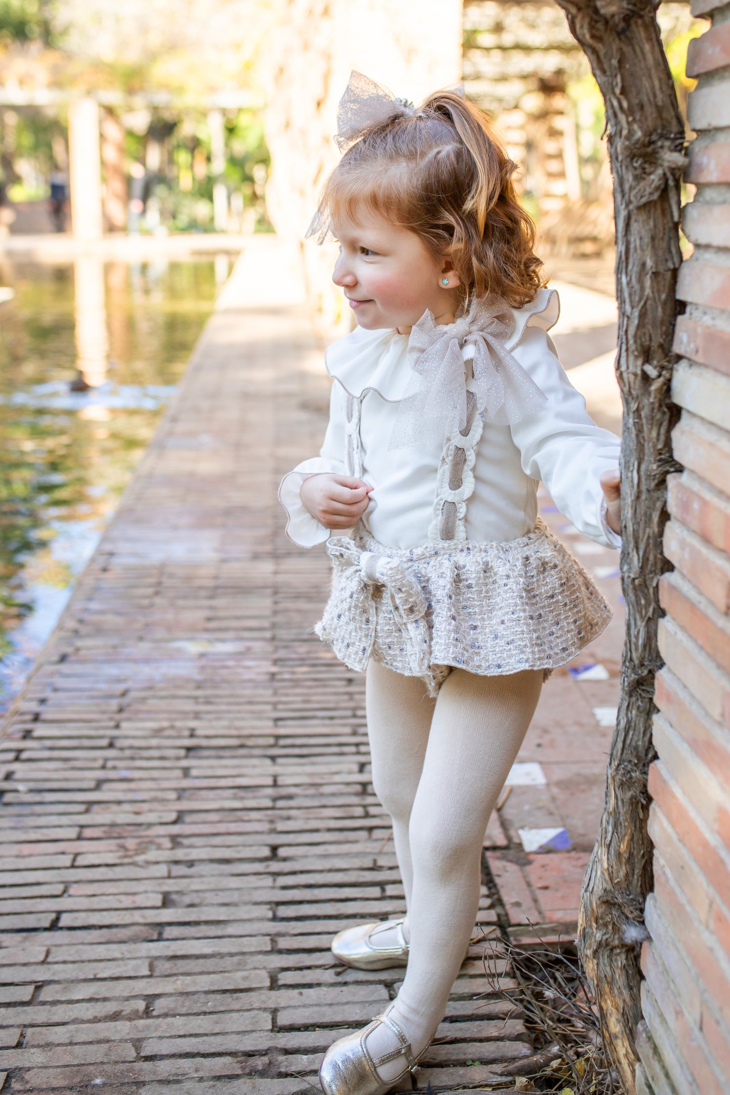 PRE ORDER AW25 NAXOS Beige Tweed Girls Jam Pant Set - 7605