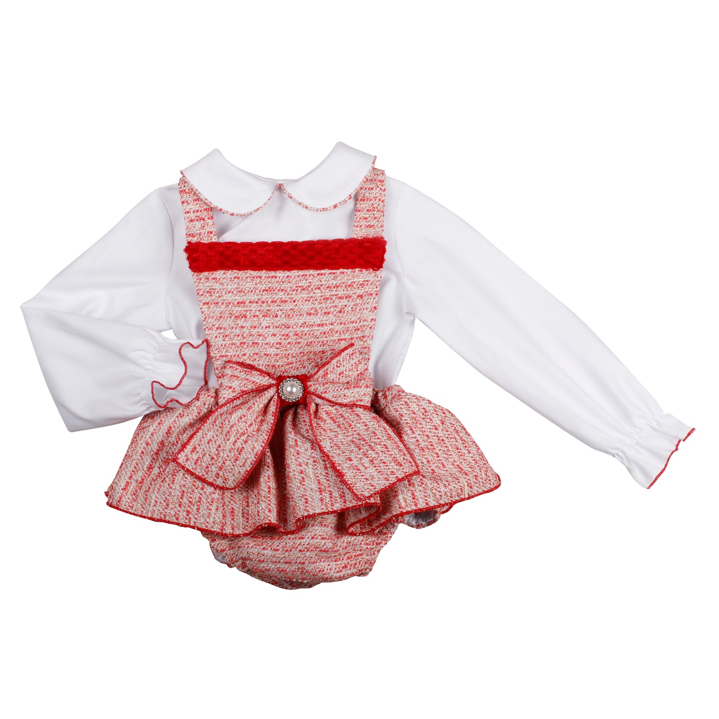PRE ORDER AW25 NAXOS Red Tweed Girls Blouse & Romper - 7607