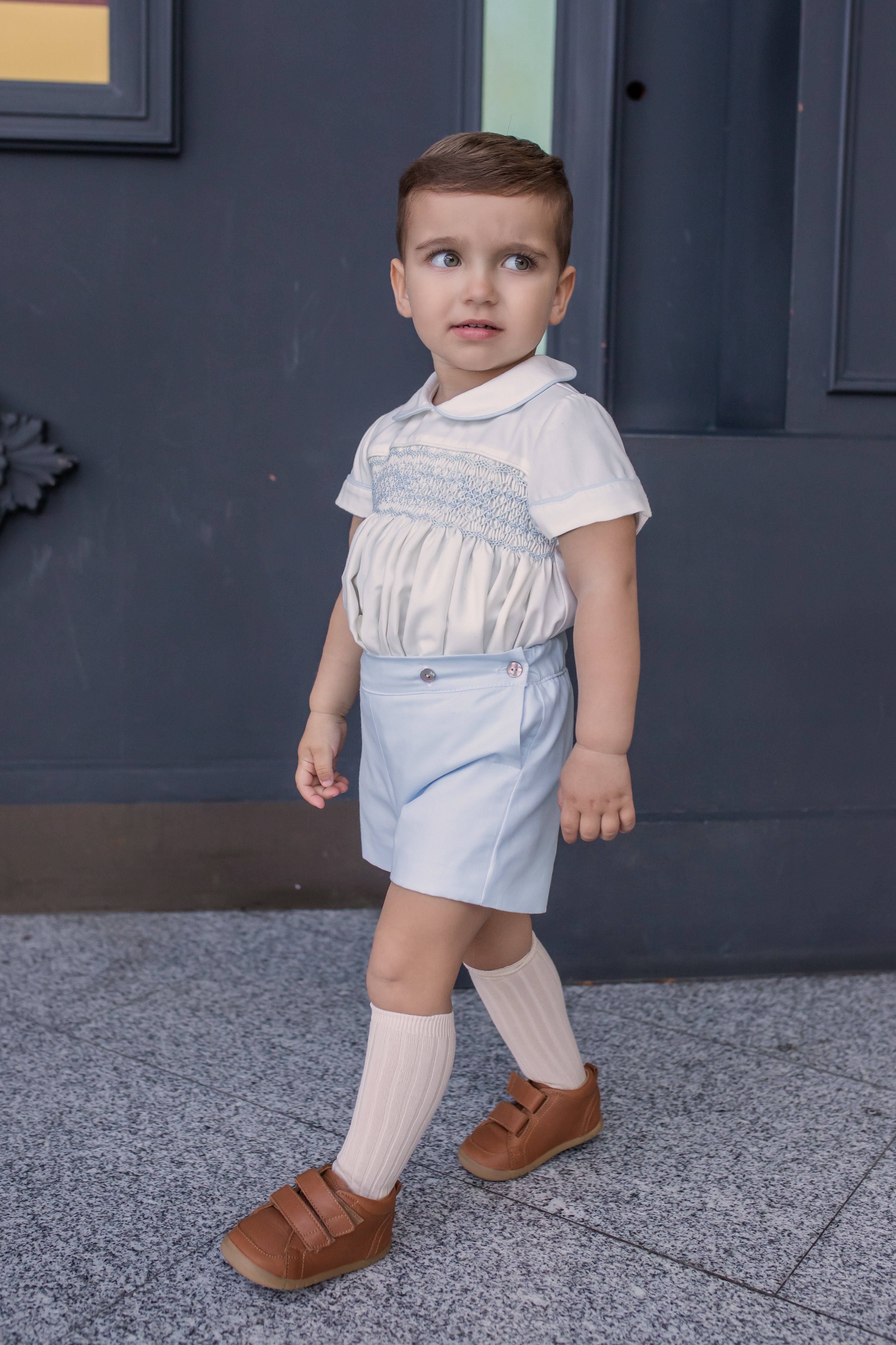 AW25 NAXOS Blue Boys Hand Smocked Short Set - 7610