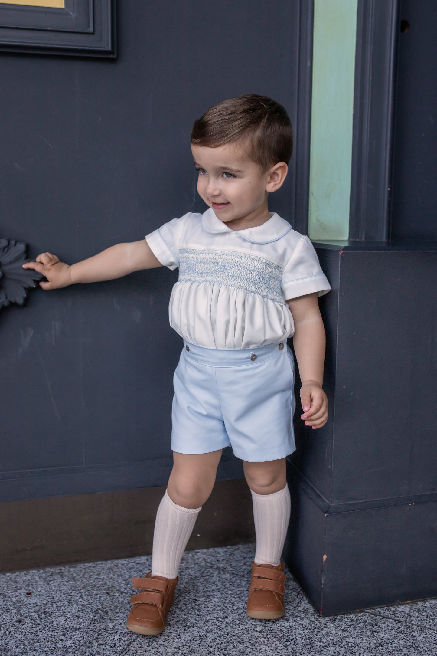PRE ORDER AW25 NAXOS Blue Boys Hand Smocked Short Set - 7610