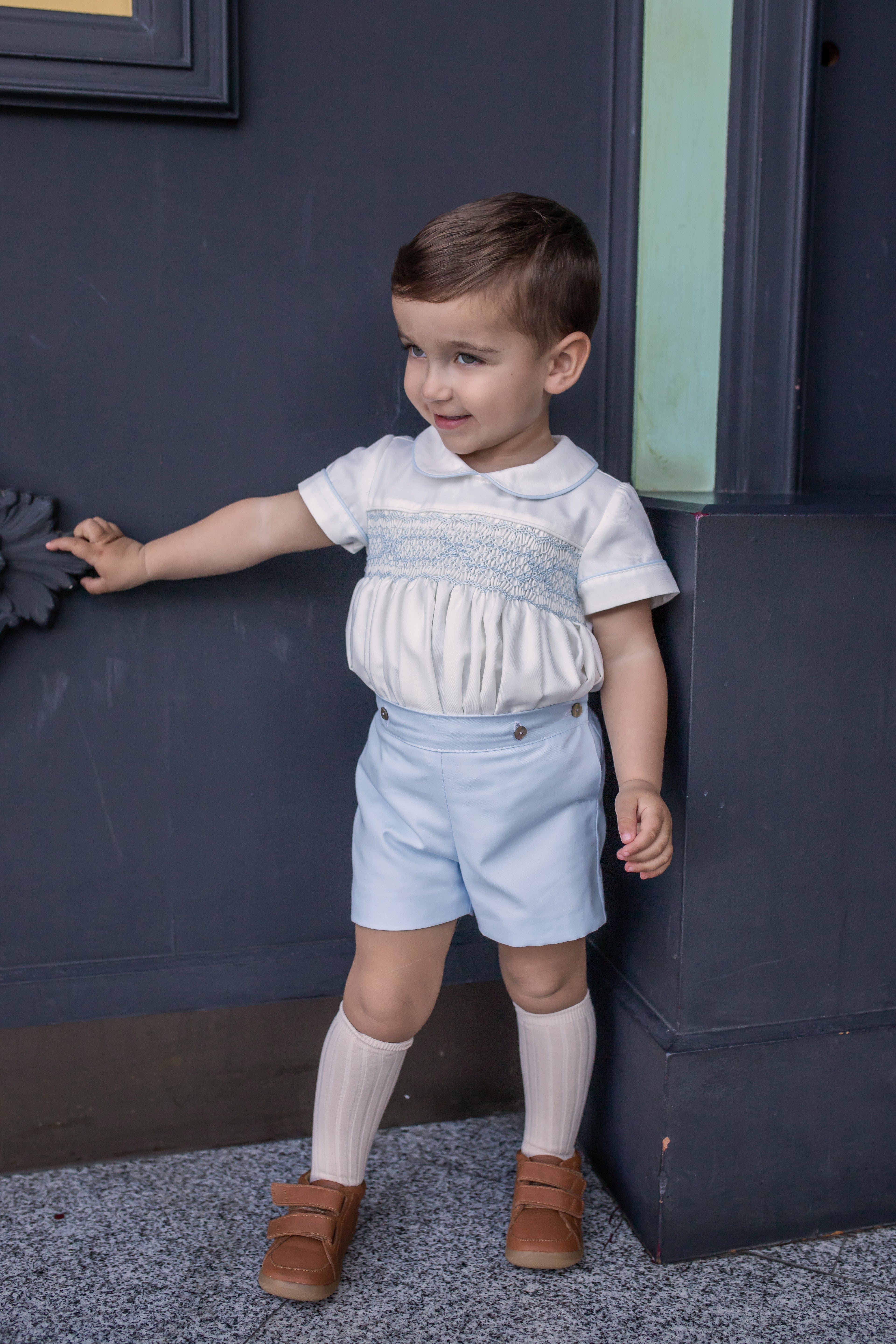 AW25 NAXOS Blue Boys Hand Smocked Short Set - 7610