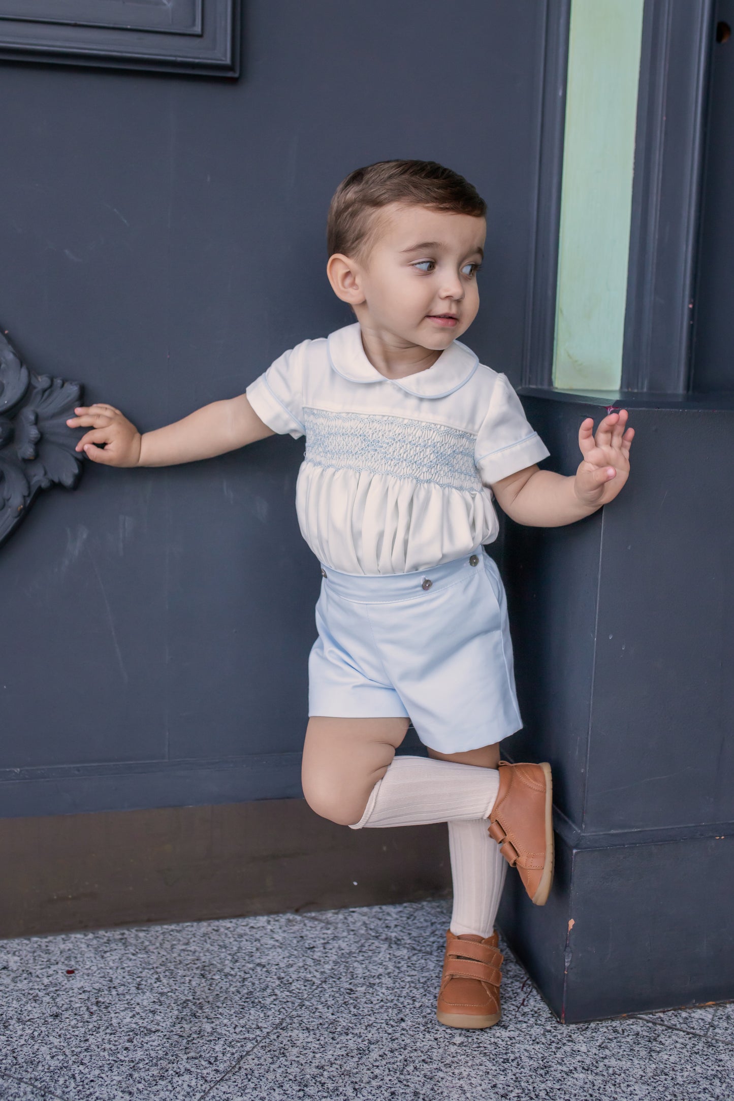 PRE ORDER AW25 NAXOS Blue Boys Hand Smocked Short Set - 7610