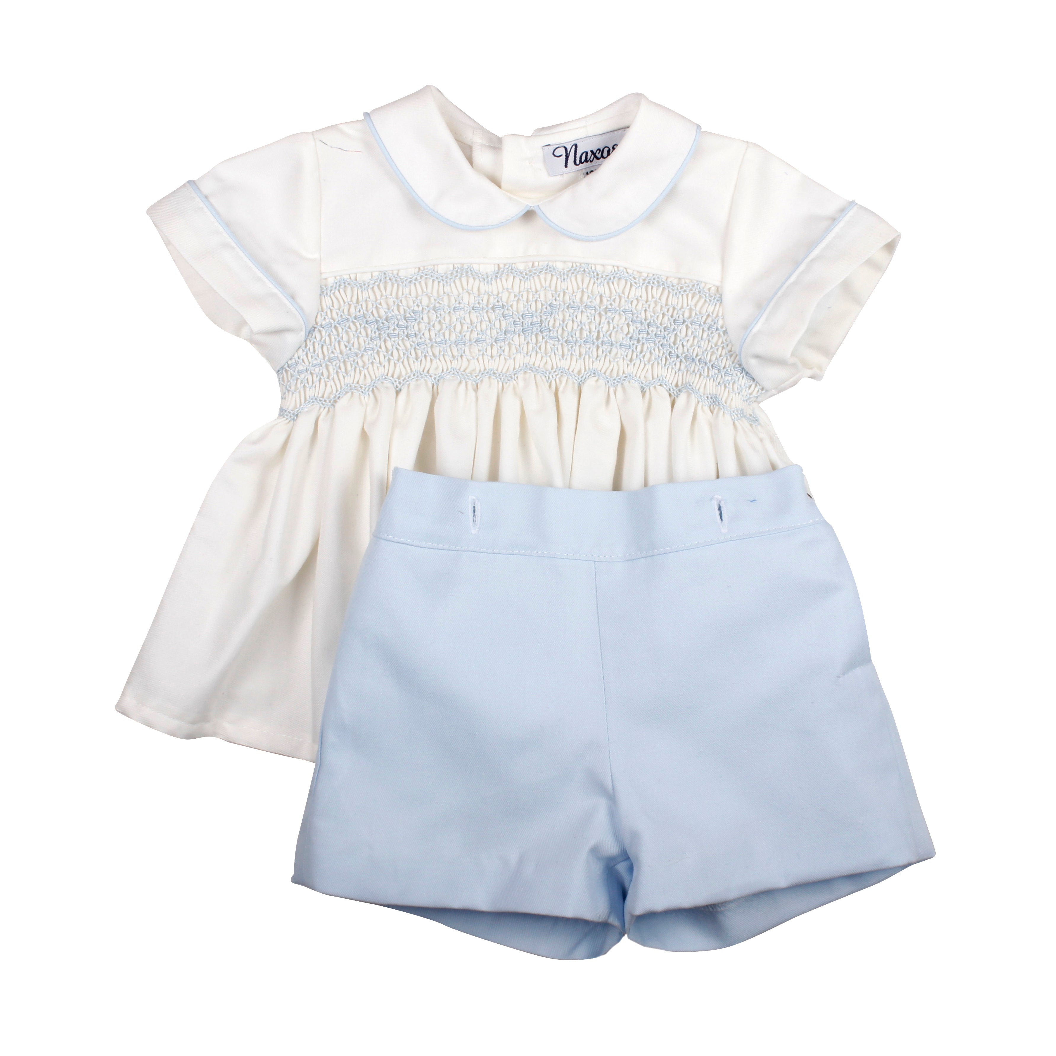 AW25 NAXOS Blue Boys Hand Smocked Short Set - 7610