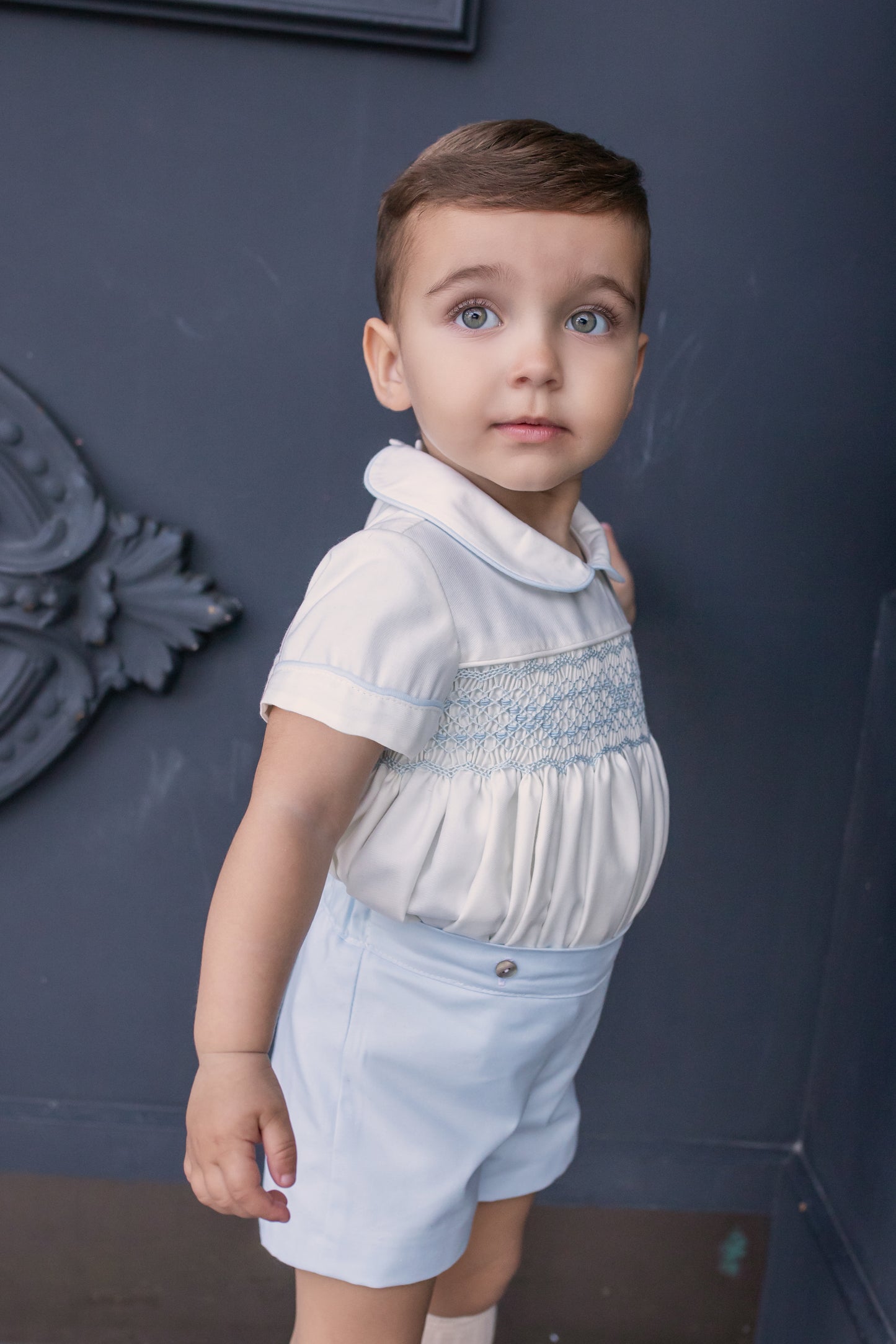PRE ORDER AW25 NAXOS Blue Boys Hand Smocked Short Set - 7610