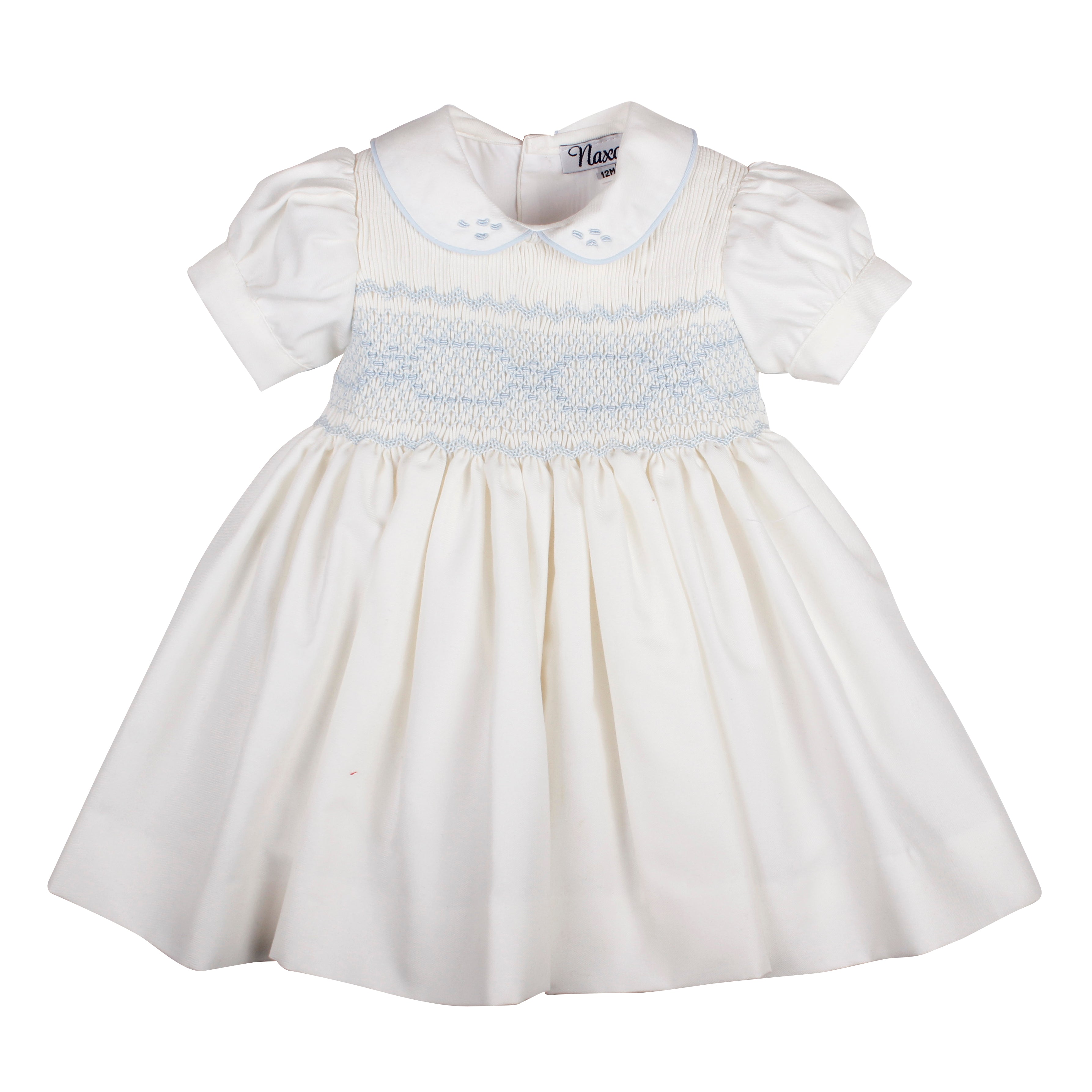 PRE ORDER AW25 NAXOS Cream & Blue Girls Hand Smocked Dress - 7622