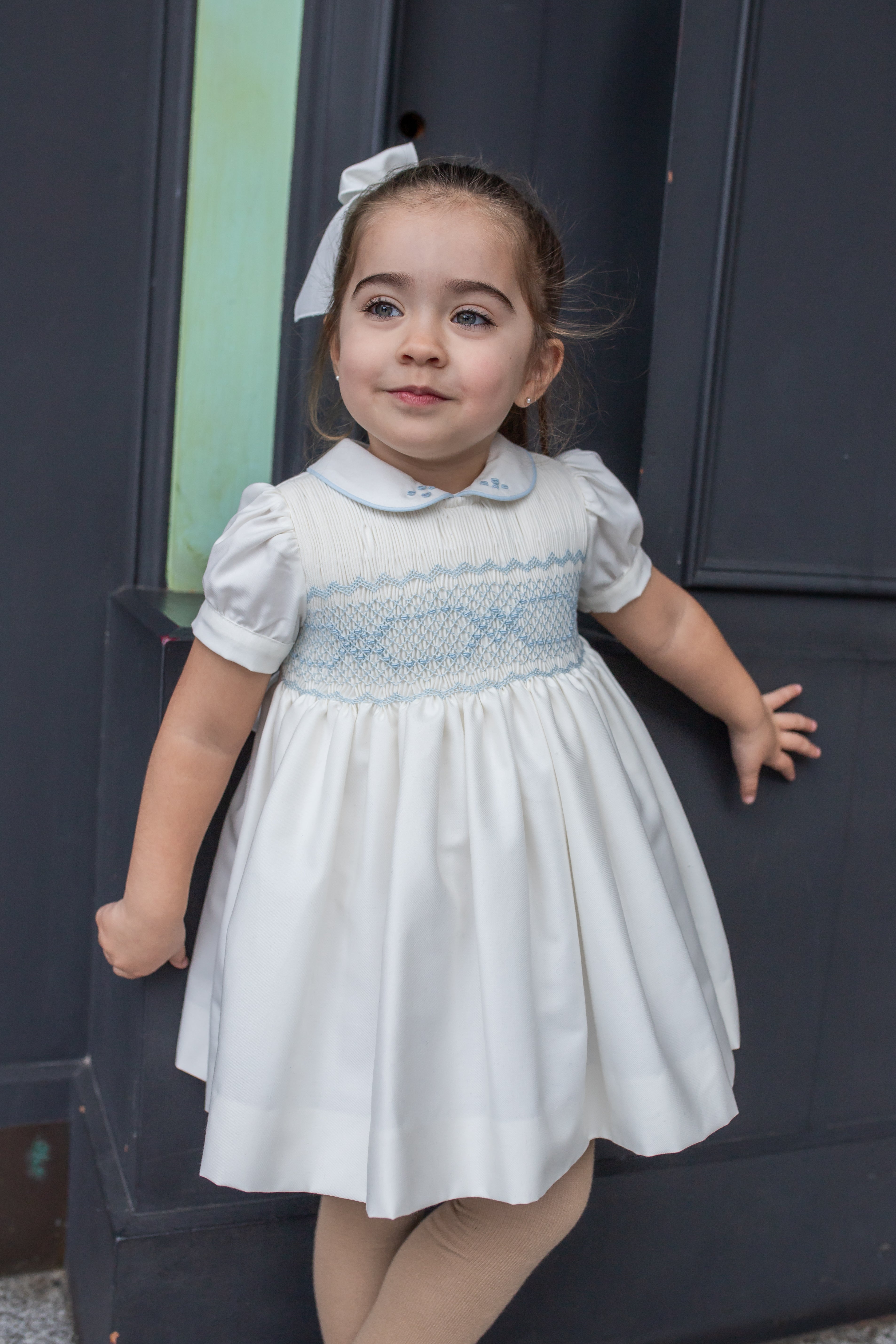 PRE ORDER AW25 NAXOS Cream & Blue Girls Hand Smocked Dress - 7622
