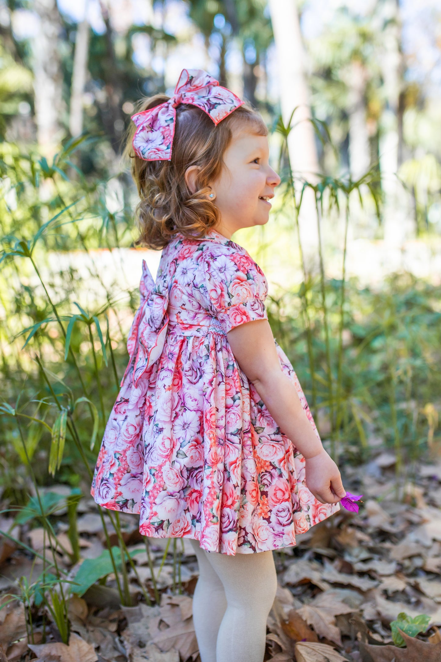 PRE ORDER AW25 NAXOS Pink Floral Girls Hand Smocked Dress - 7625