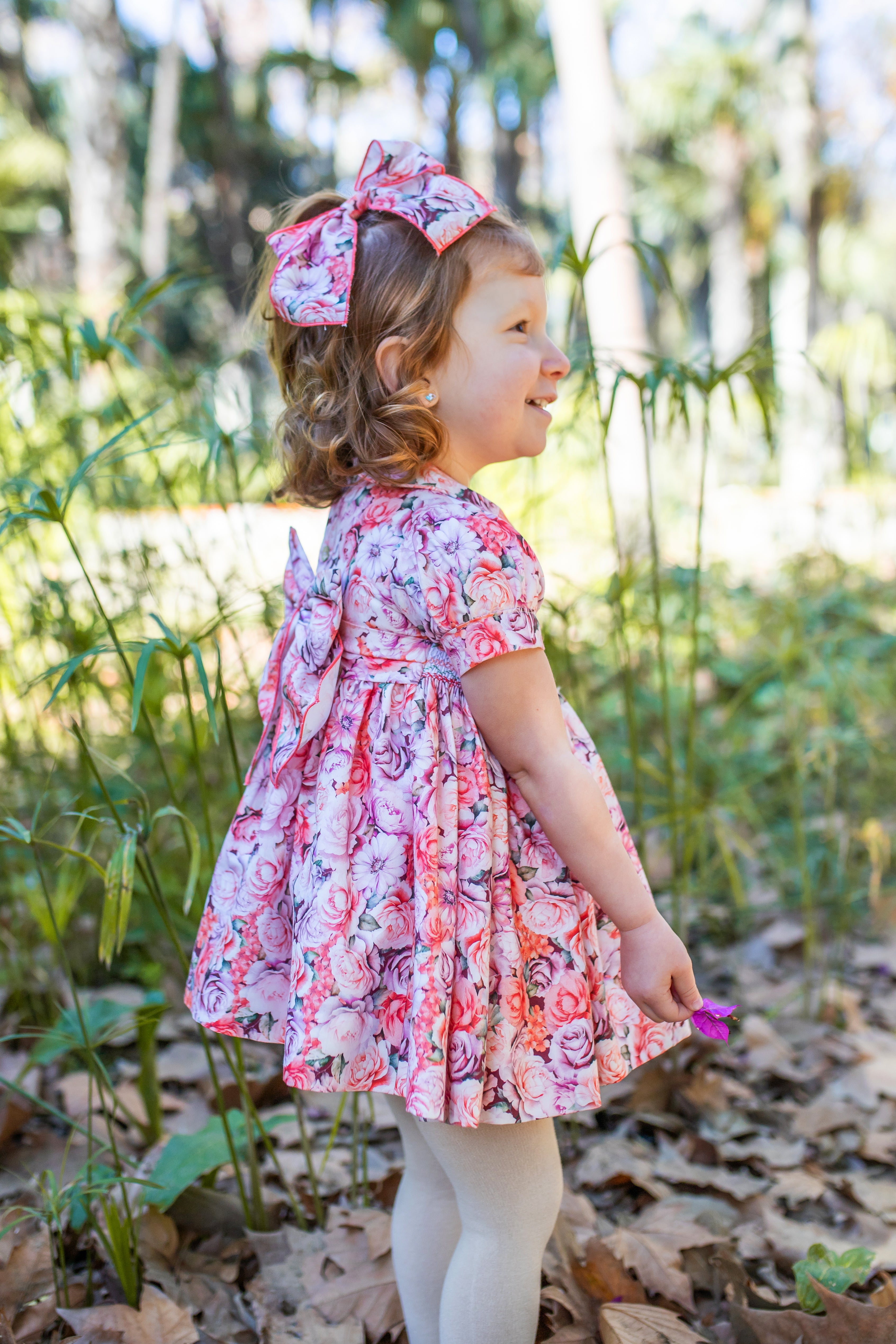 PRE ORDER AW25 NAXOS Pink Floral Girls Hand Smocked Dress - 7625