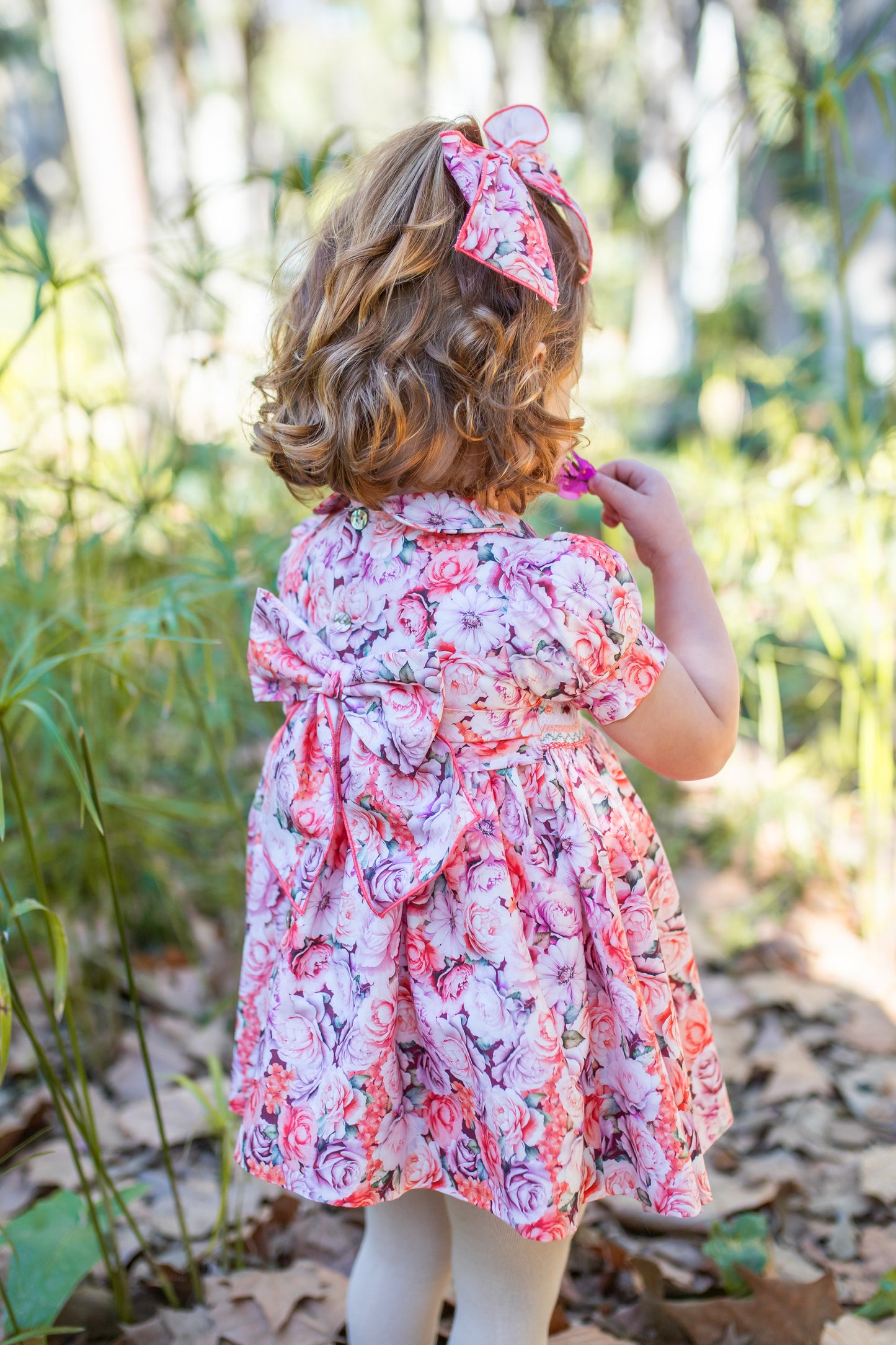PRE ORDER AW25 NAXOS Pink Floral Girls Hand Smocked Dress - 7625