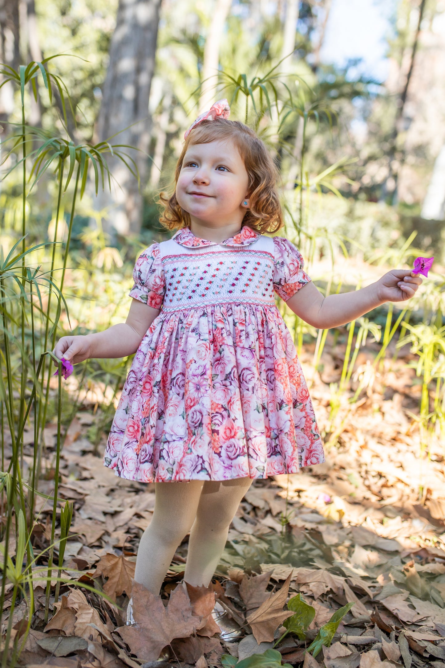 PRE ORDER AW25 NAXOS Pink Floral Girls Hand Smocked Dress - 7625