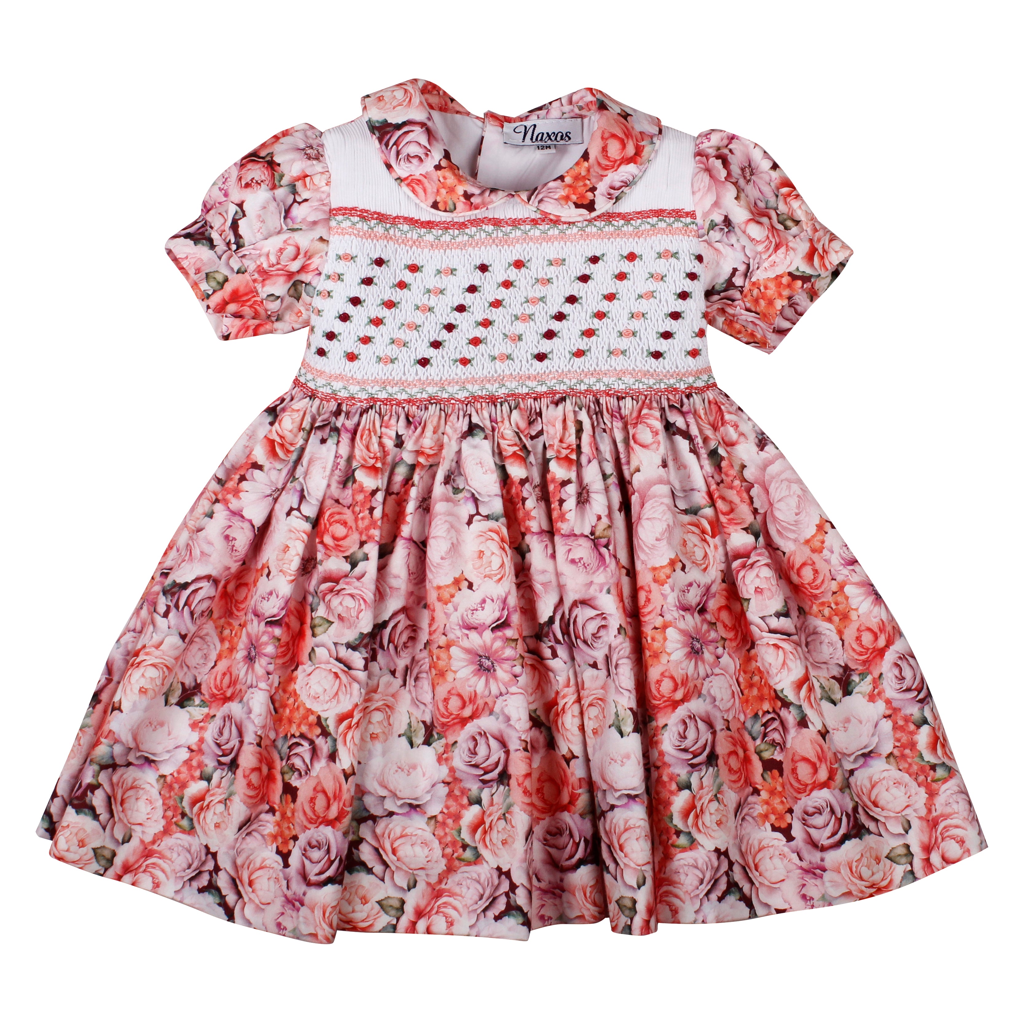 PRE ORDER AW25 NAXOS Pink Floral Girls Hand Smocked Dress - 7625