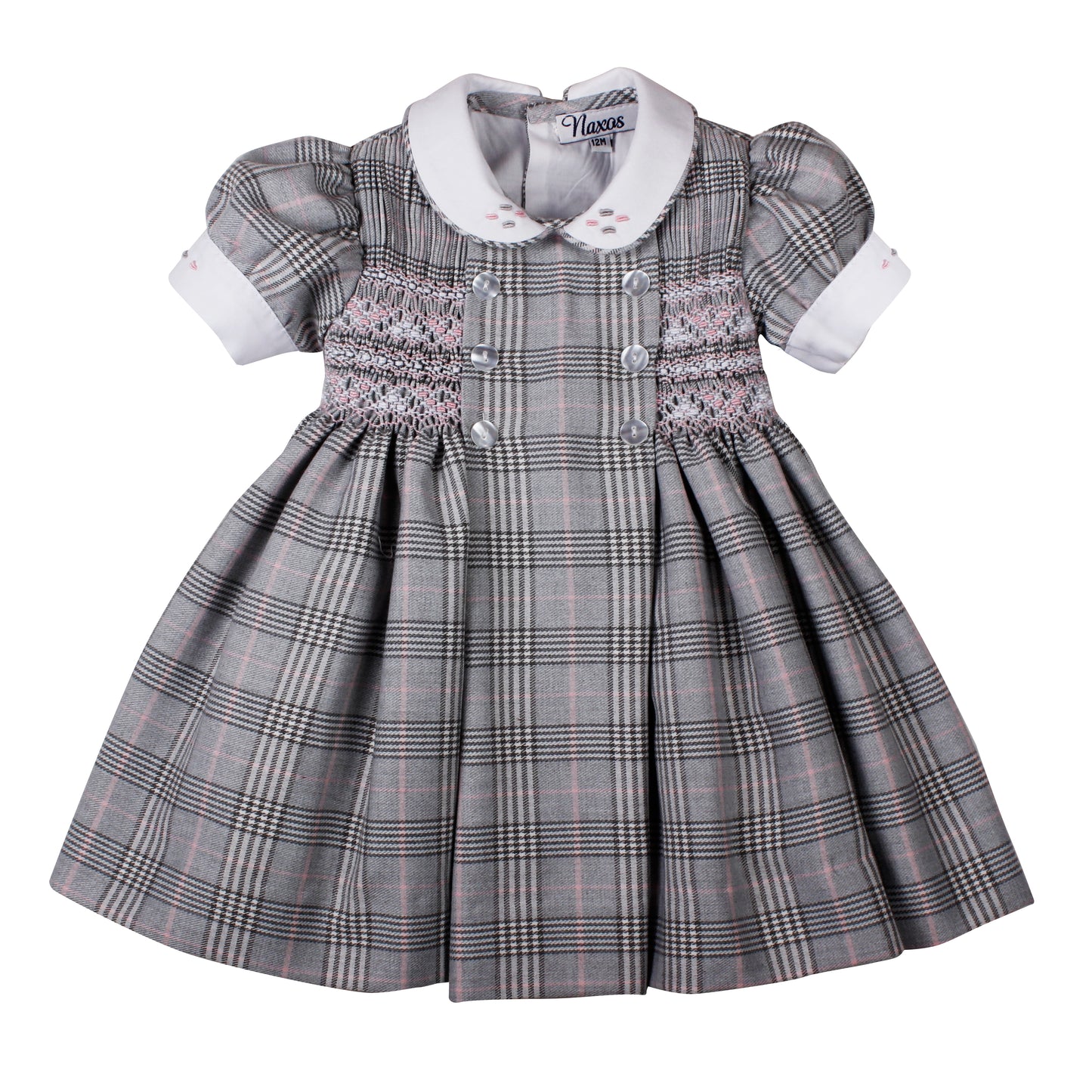 PRE ORDER AW25 NAXOS Grey Check Girls Hand Smocked Dress - 7626