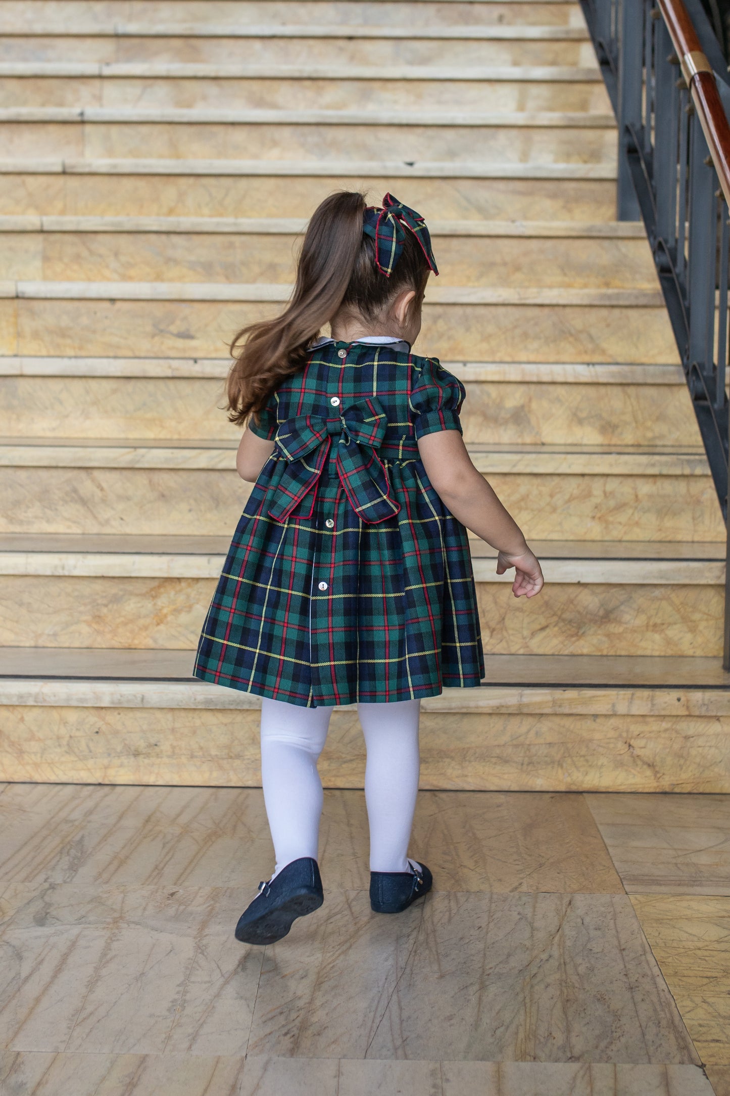 PRE ORDER AW25 NAXOS Navy Tartan Girls Hand Smocked Dress - 7628