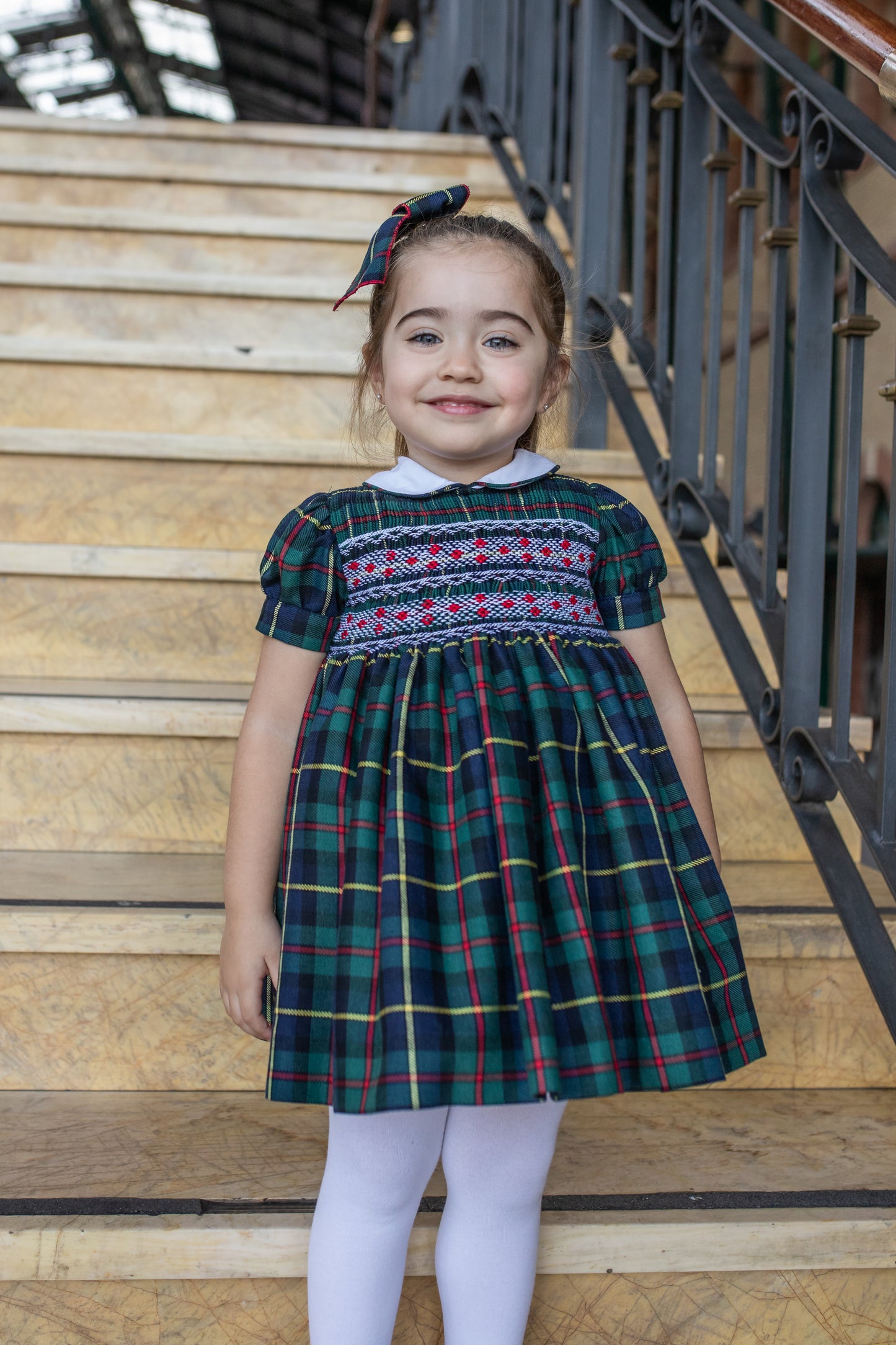 PRE ORDER AW25 NAXOS Navy Tartan Girls Hand Smocked Dress - 7628