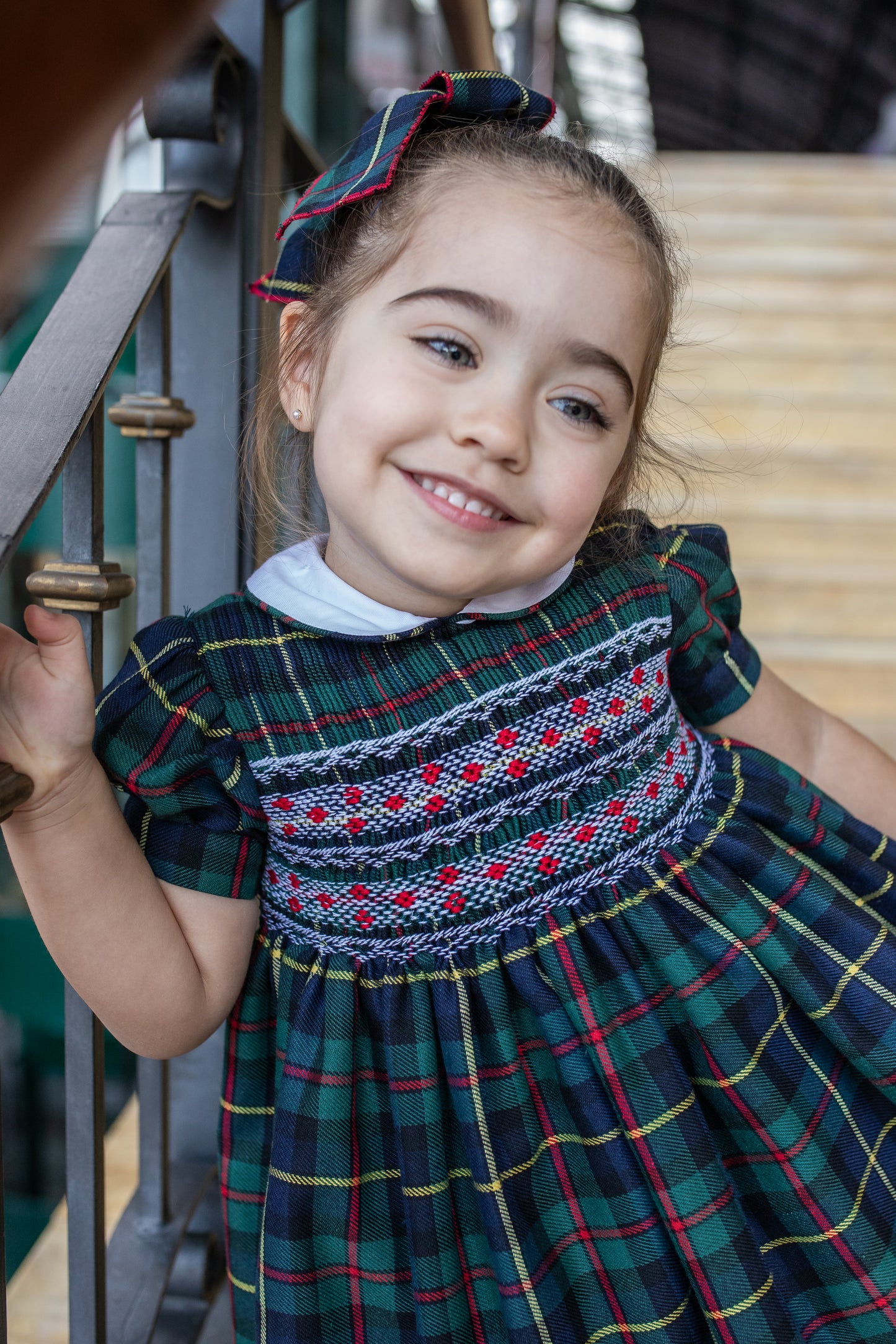 PRE ORDER AW25 NAXOS Navy Tartan Girls Hand Smocked Dress - 7628
