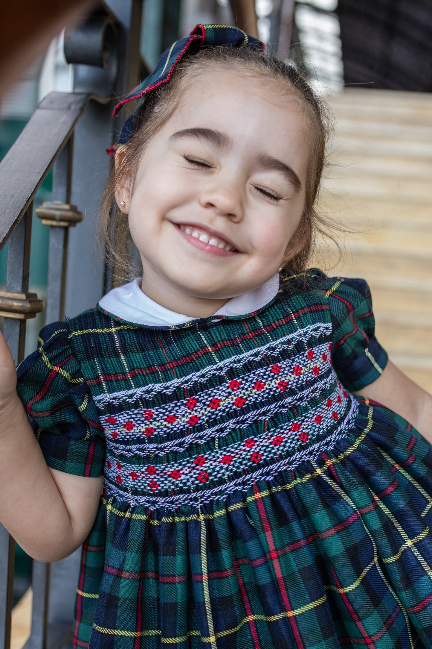 PRE ORDER AW25 NAXOS Navy Tartan Girls Hand Smocked Dress - 7628
