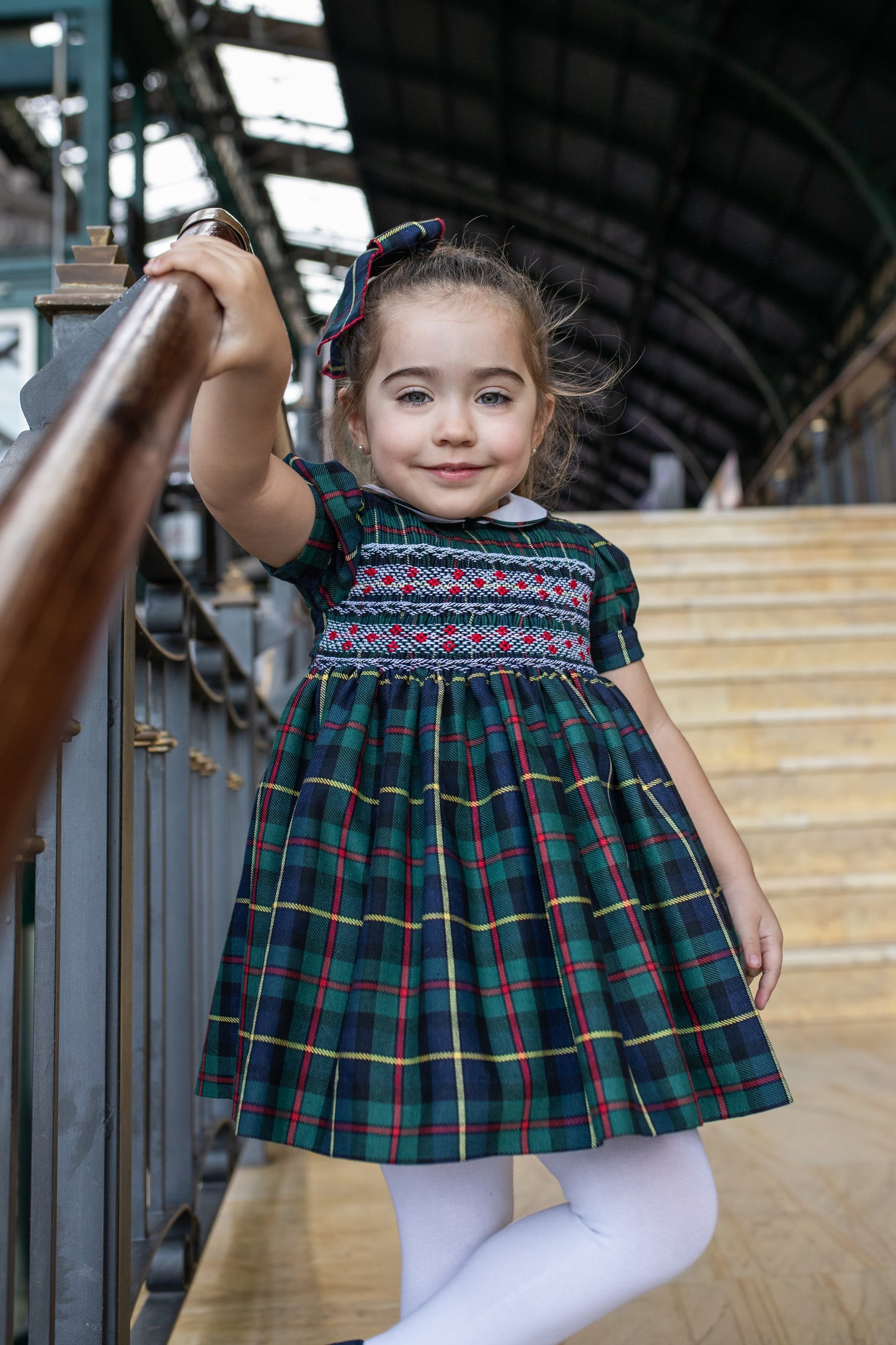 PRE ORDER AW25 NAXOS Navy Tartan Girls Hand Smocked Dress - 7628
