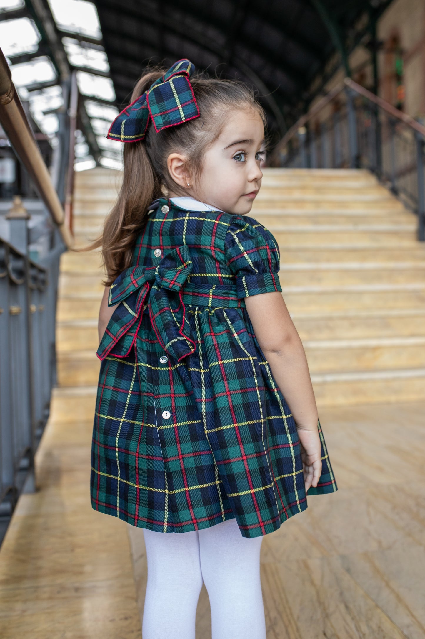 PRE ORDER AW25 NAXOS Navy Tartan Girls Hand Smocked Dress - 7628