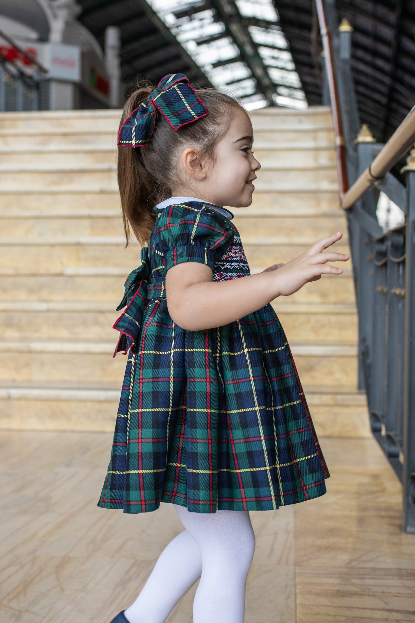 PRE ORDER AW25 NAXOS Navy Tartan Girls Hand Smocked Dress - 7628