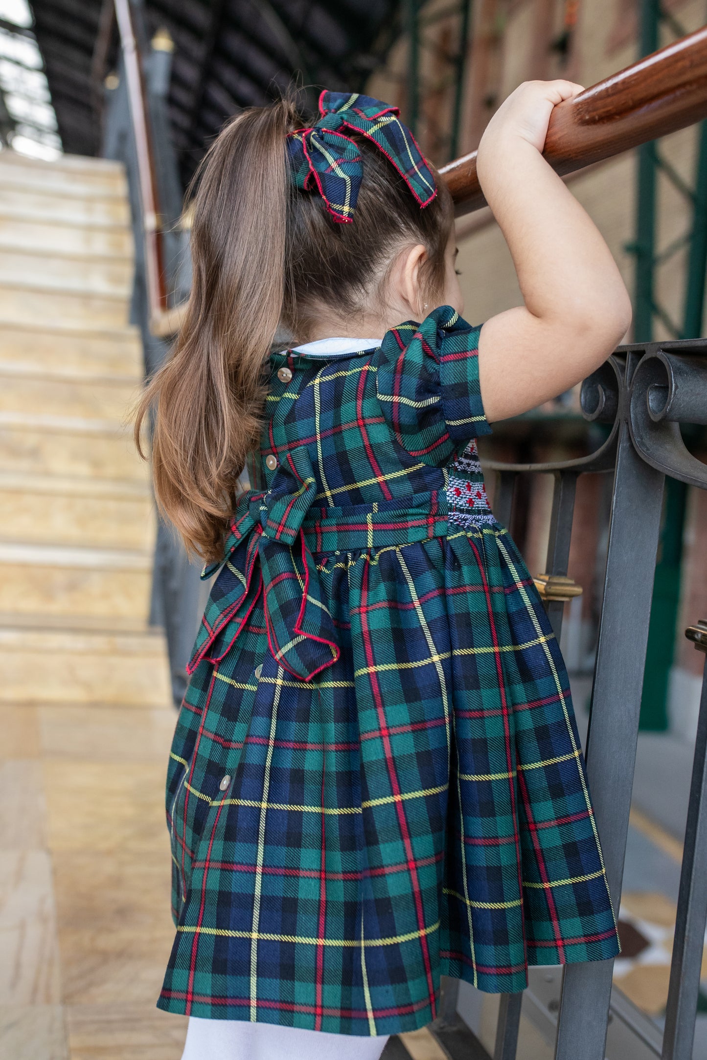 PRE ORDER AW25 NAXOS Navy Tartan Girls Hand Smocked Dress - 7628