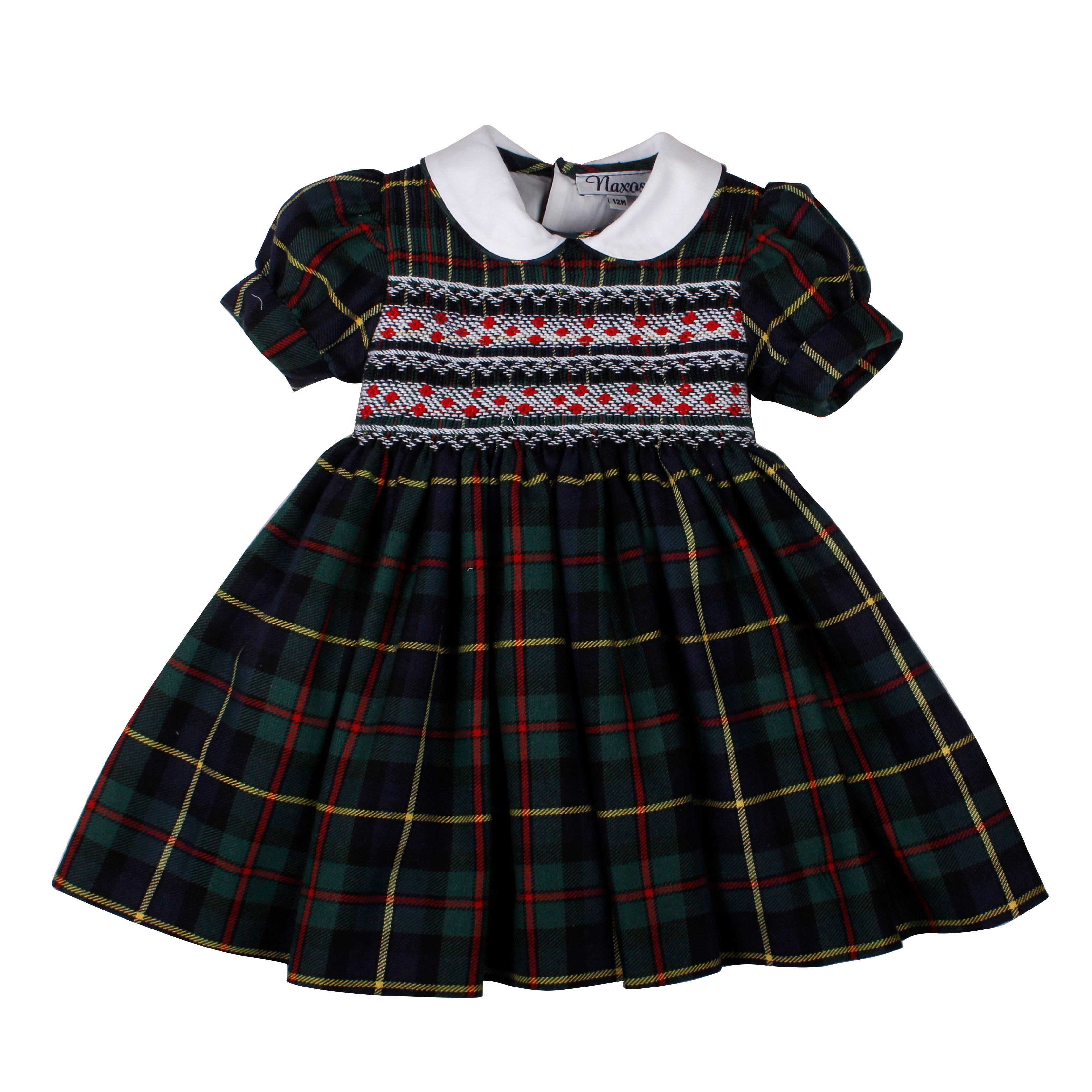 AW25 NAXOS Navy Tartan Girls Hand Smocked Dress - 7628