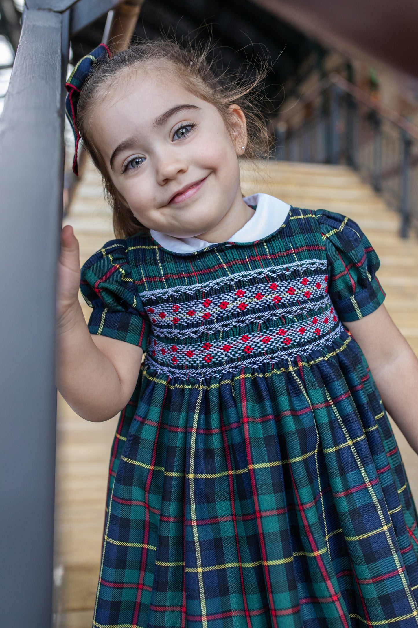 PRE ORDER AW25 NAXOS Navy Tartan Girls Hand Smocked Dress - 7628