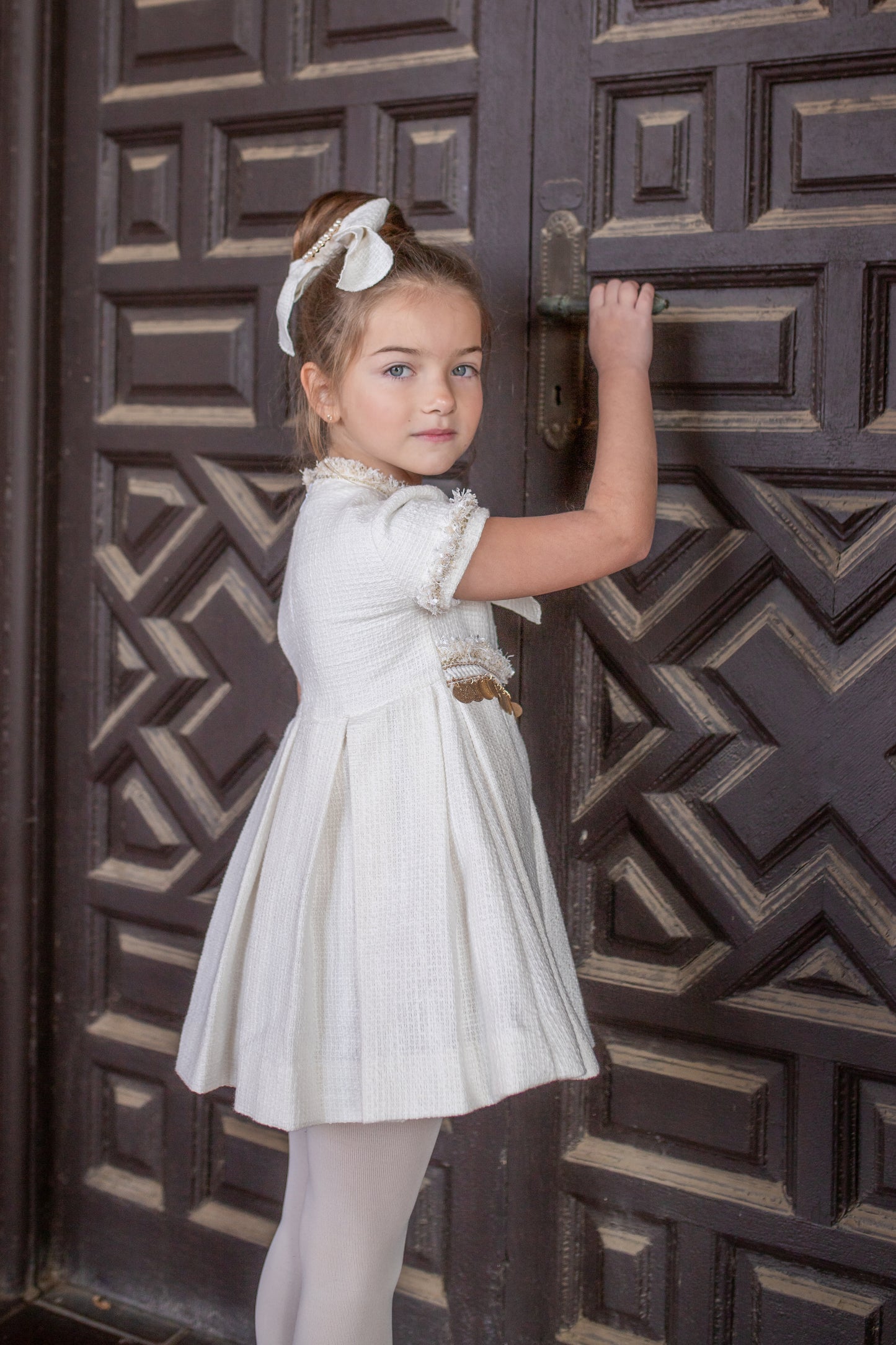 AW25 NAXOS Cream & Gold Sequin Girls Dress - 7629