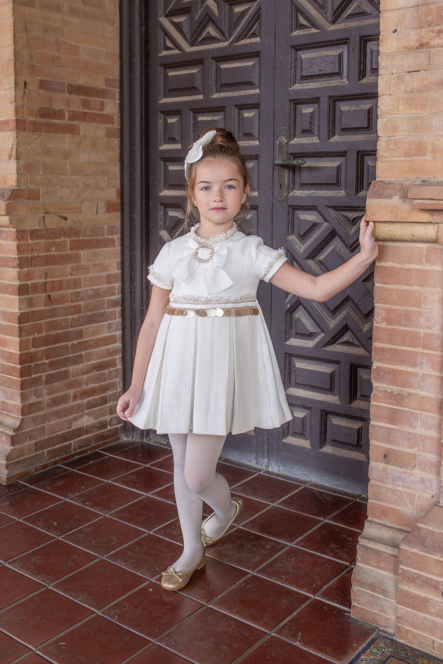 AW25 NAXOS Cream & Gold Sequin Girls Dress - 7629