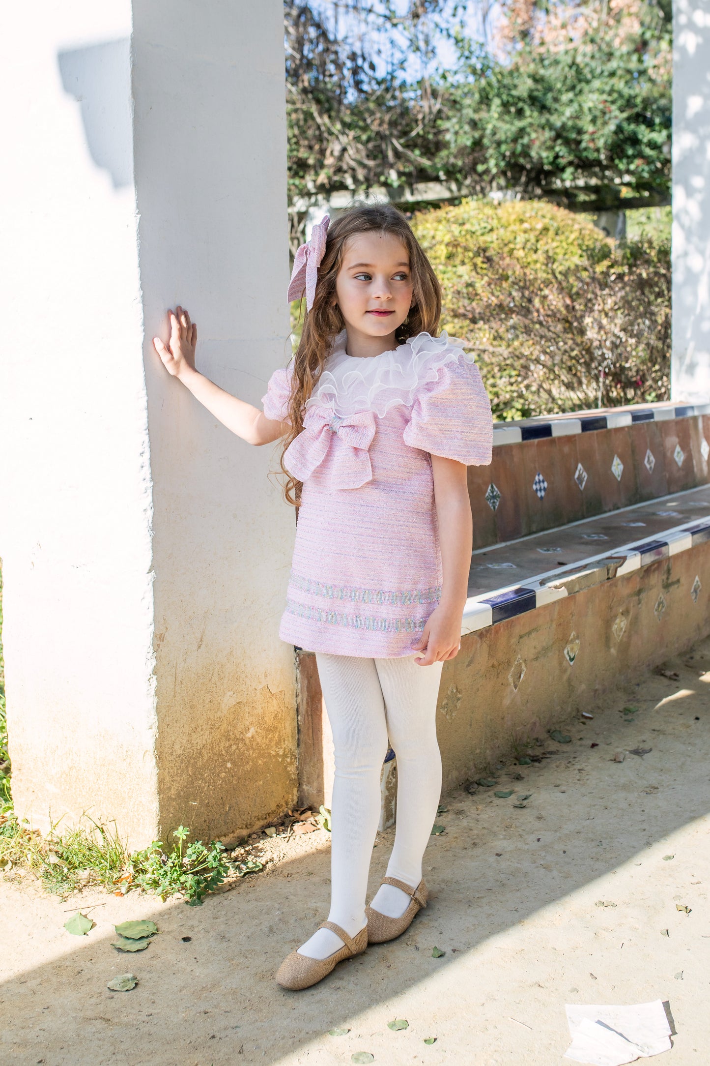 PRE ORDER AW25 NAXOS Pink Tweed Girls A-Line Dress - 7630