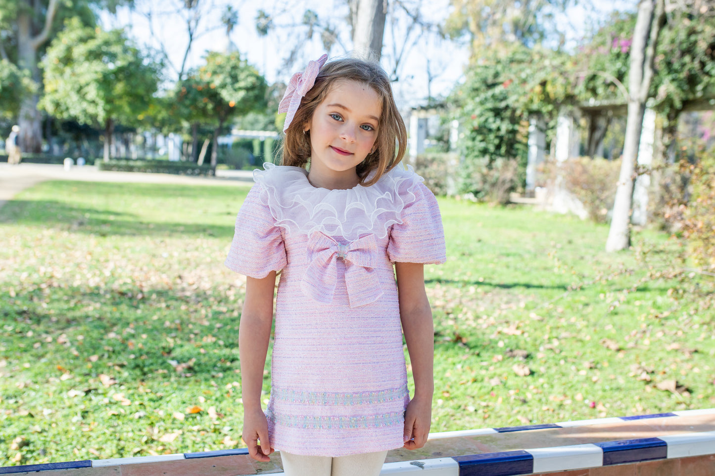 PRE ORDER AW25 NAXOS Pink Tweed Girls A-Line Dress - 7630