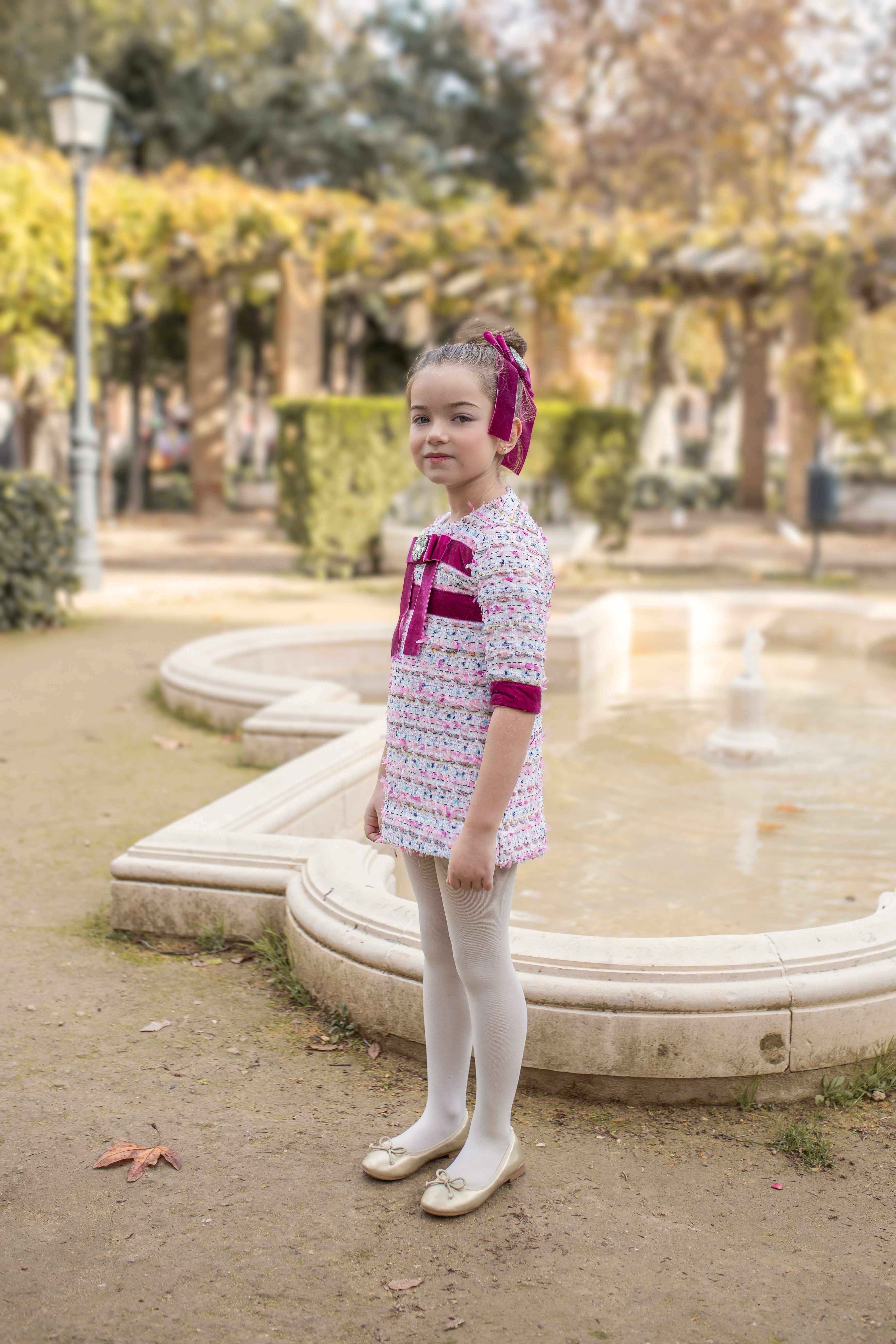 AW25 NAXOS Purple Tweed Girls A-Line Dress - 7631