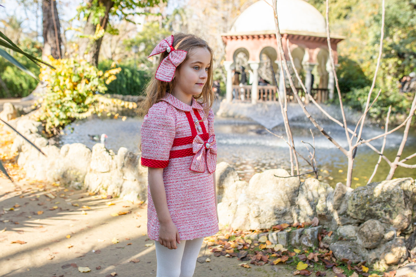 PRE ORDER AW25 NAXOS Red Tweed Girls A-Line Dress - 7633