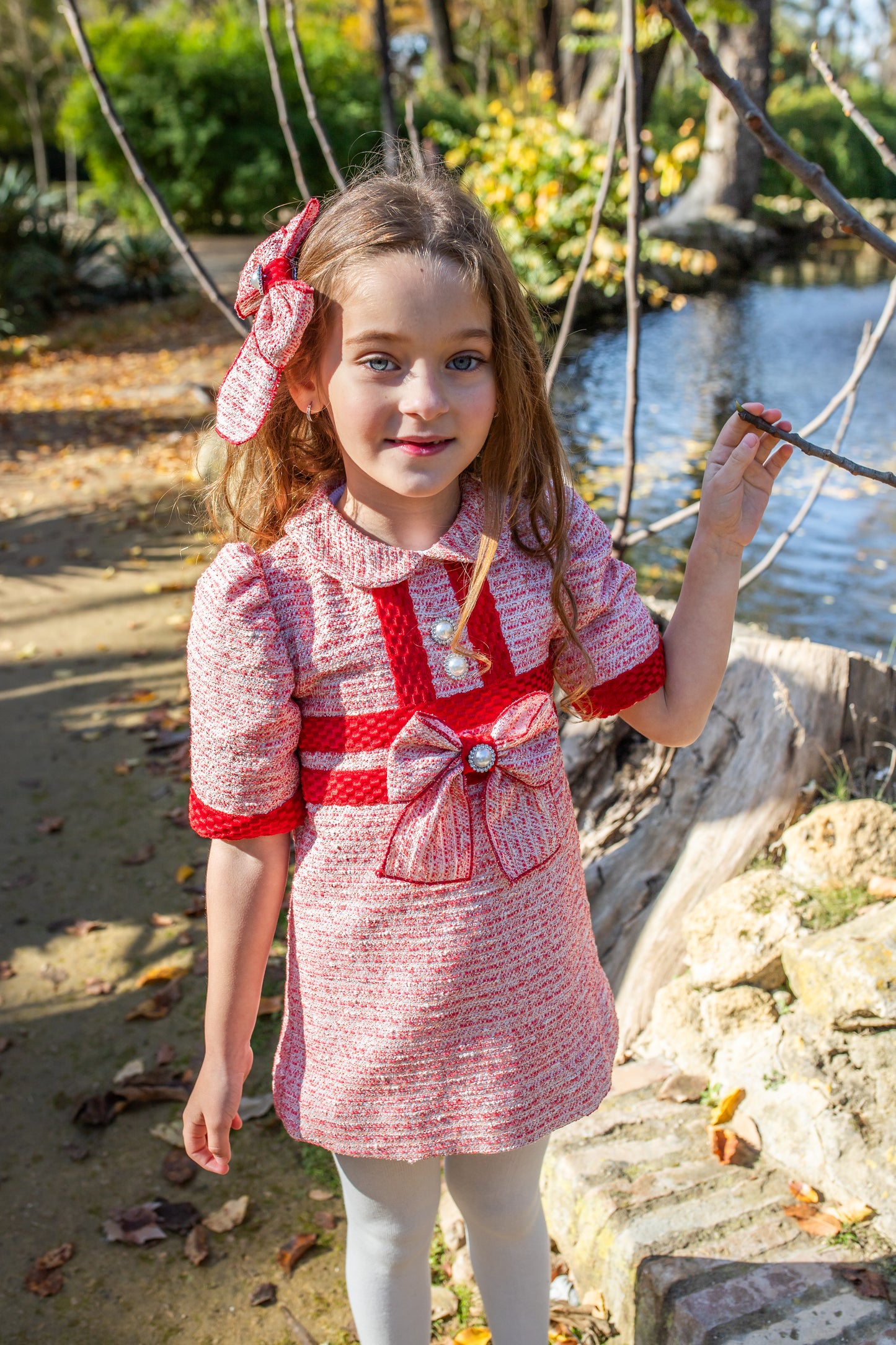 PRE ORDER AW25 NAXOS Red Tweed Girls A-Line Dress - 7633