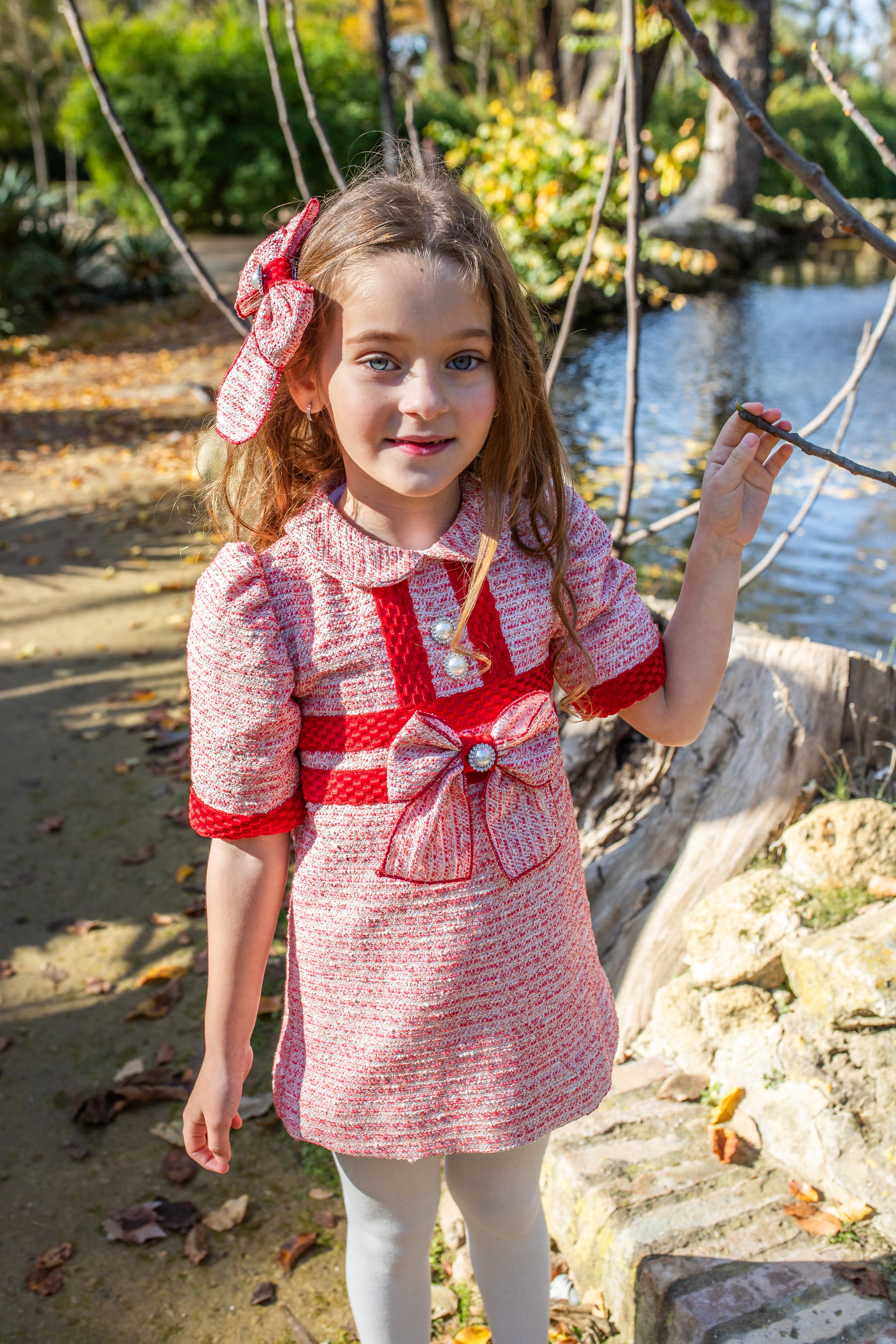 AW25 NAXOS Red Tweed Girls A-Line Dress - 7633