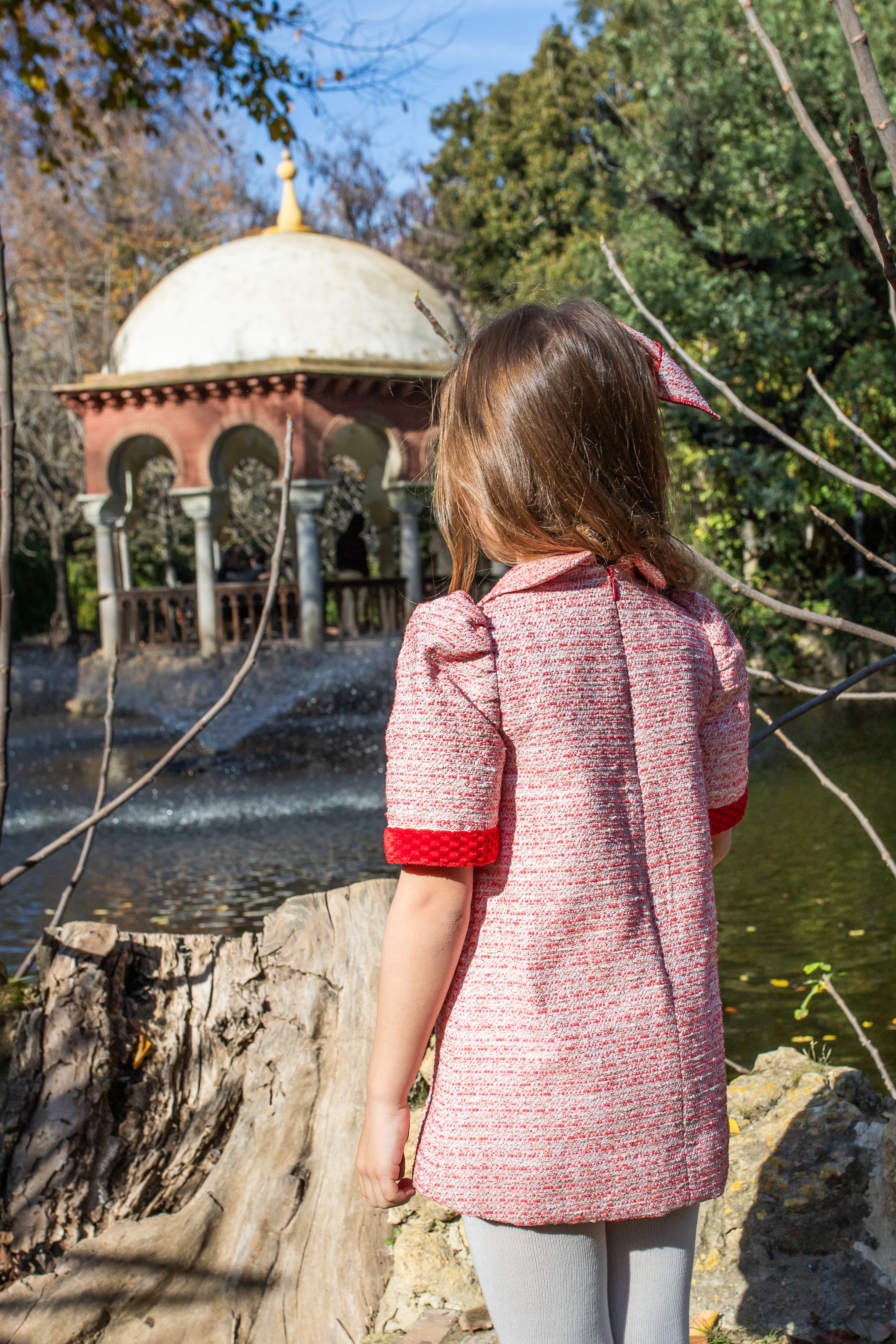 AW25 NAXOS Red Tweed Girls A-Line Dress - 7633