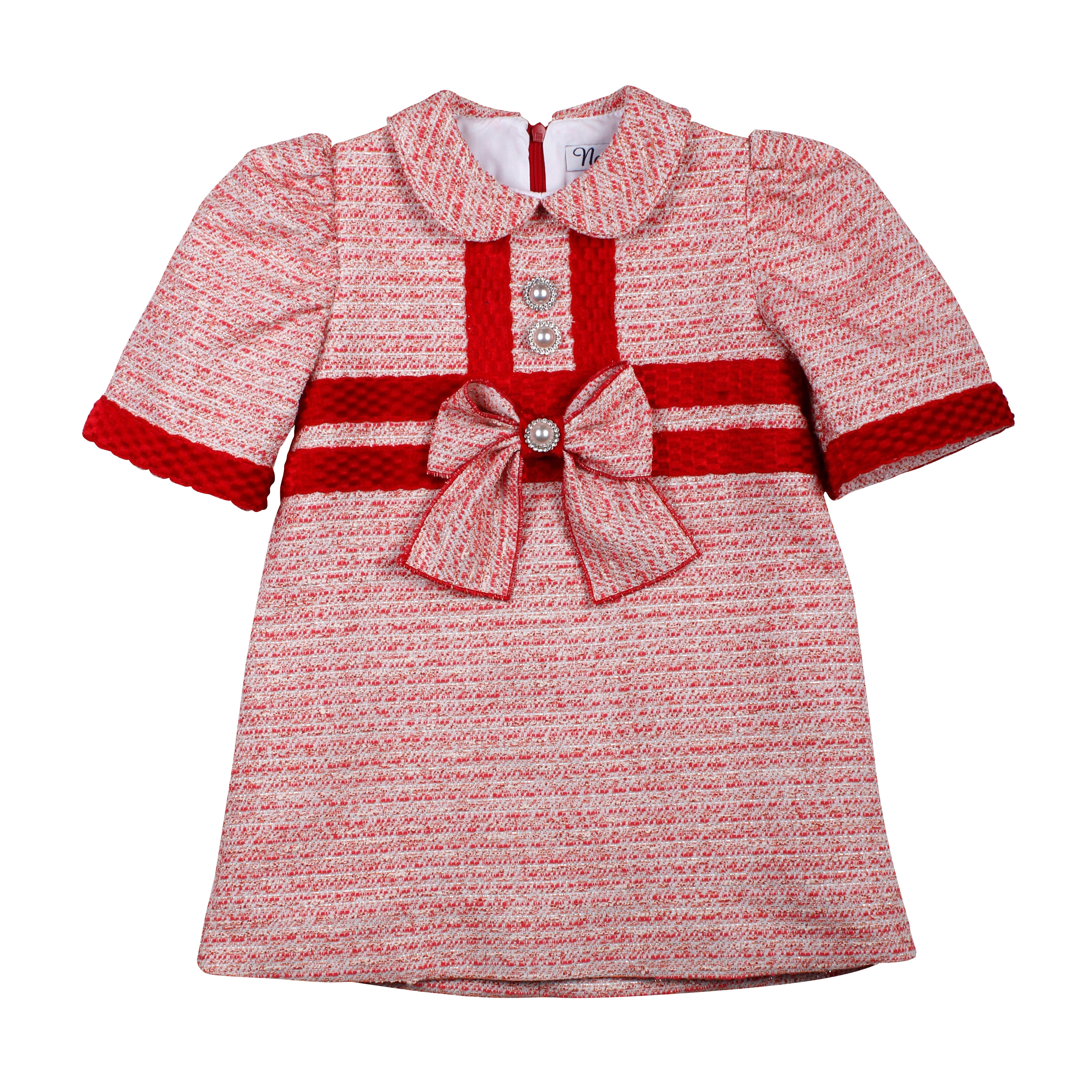 AW25 NAXOS Red Tweed Girls A-Line Dress - 7633