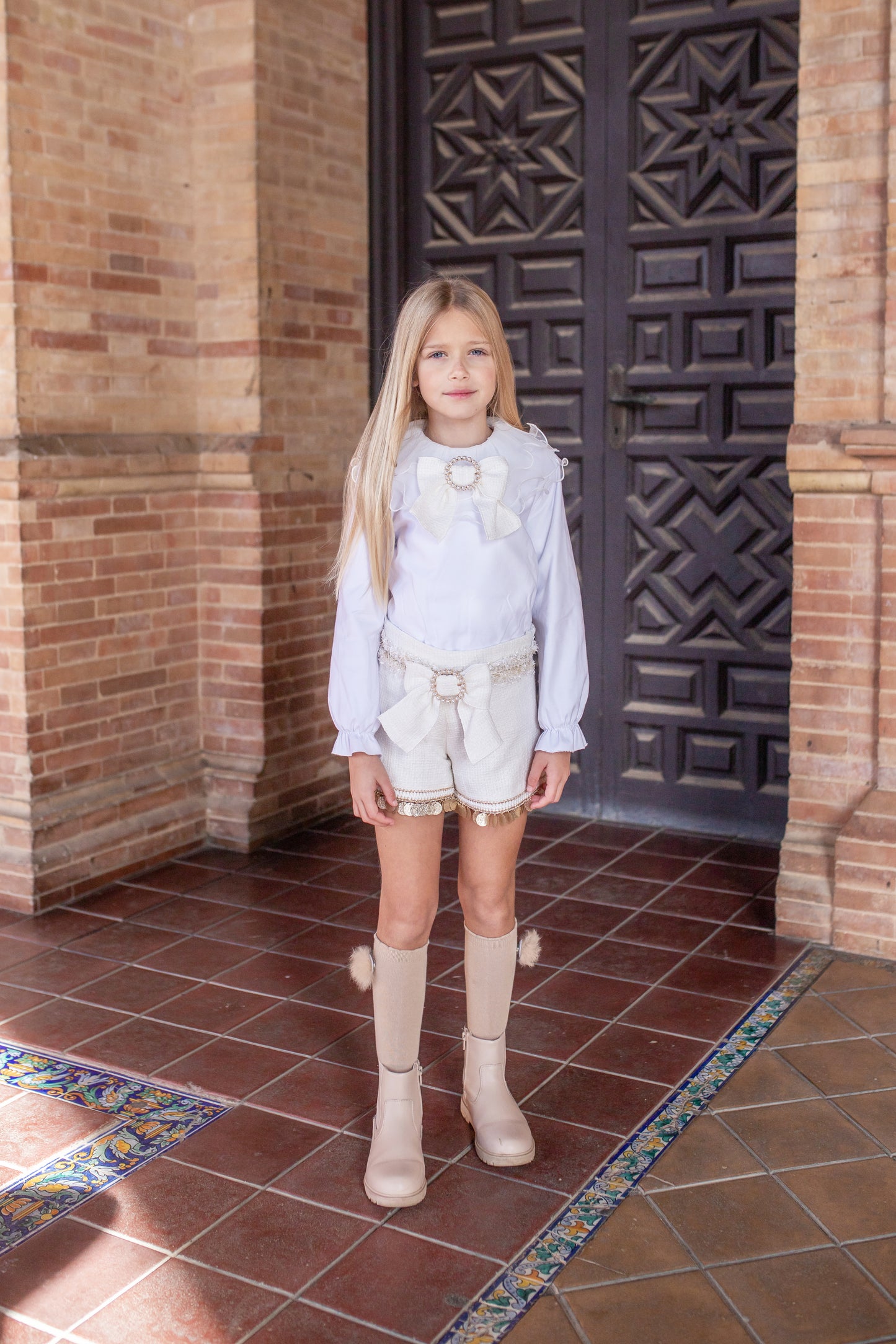 PRE ORDER AW25 NAXOS Cream & Gold Sequin Girls Short Set - 7568