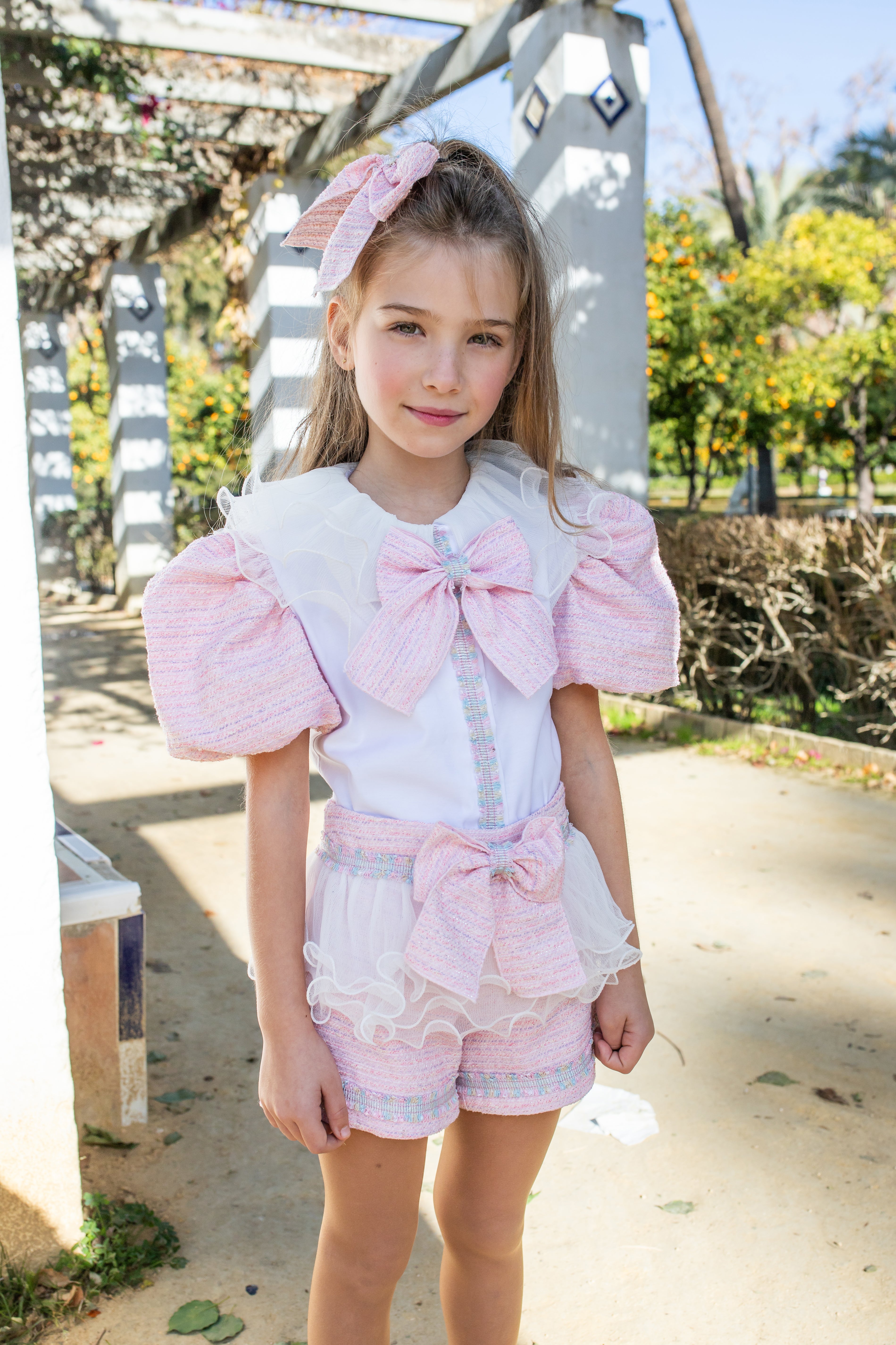AW25 NAXOS Pink Tweed Girls Short Set - 7659