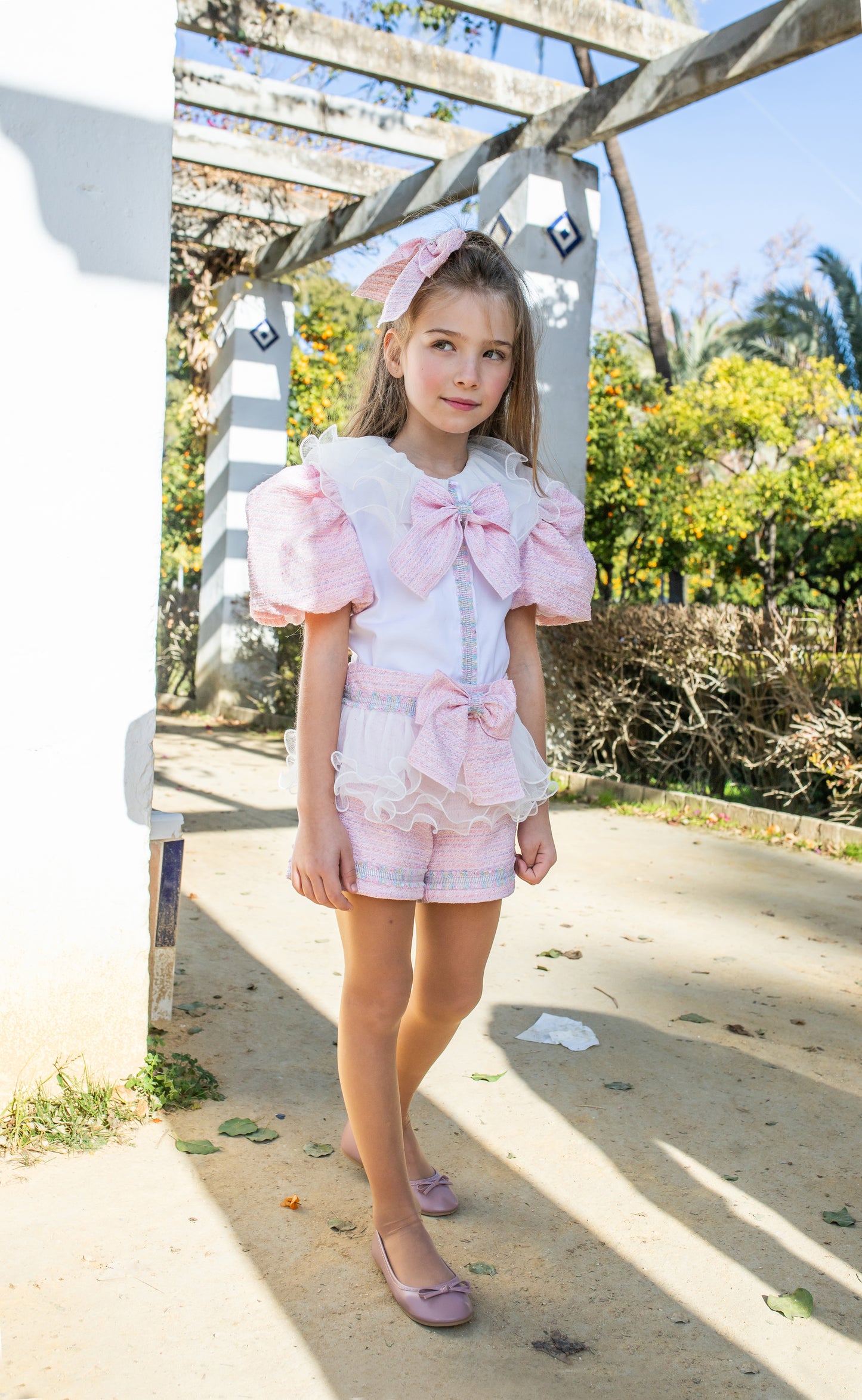 PRE ORDER AW25 NAXOS Pink Tweed Girls Short Set - 7659