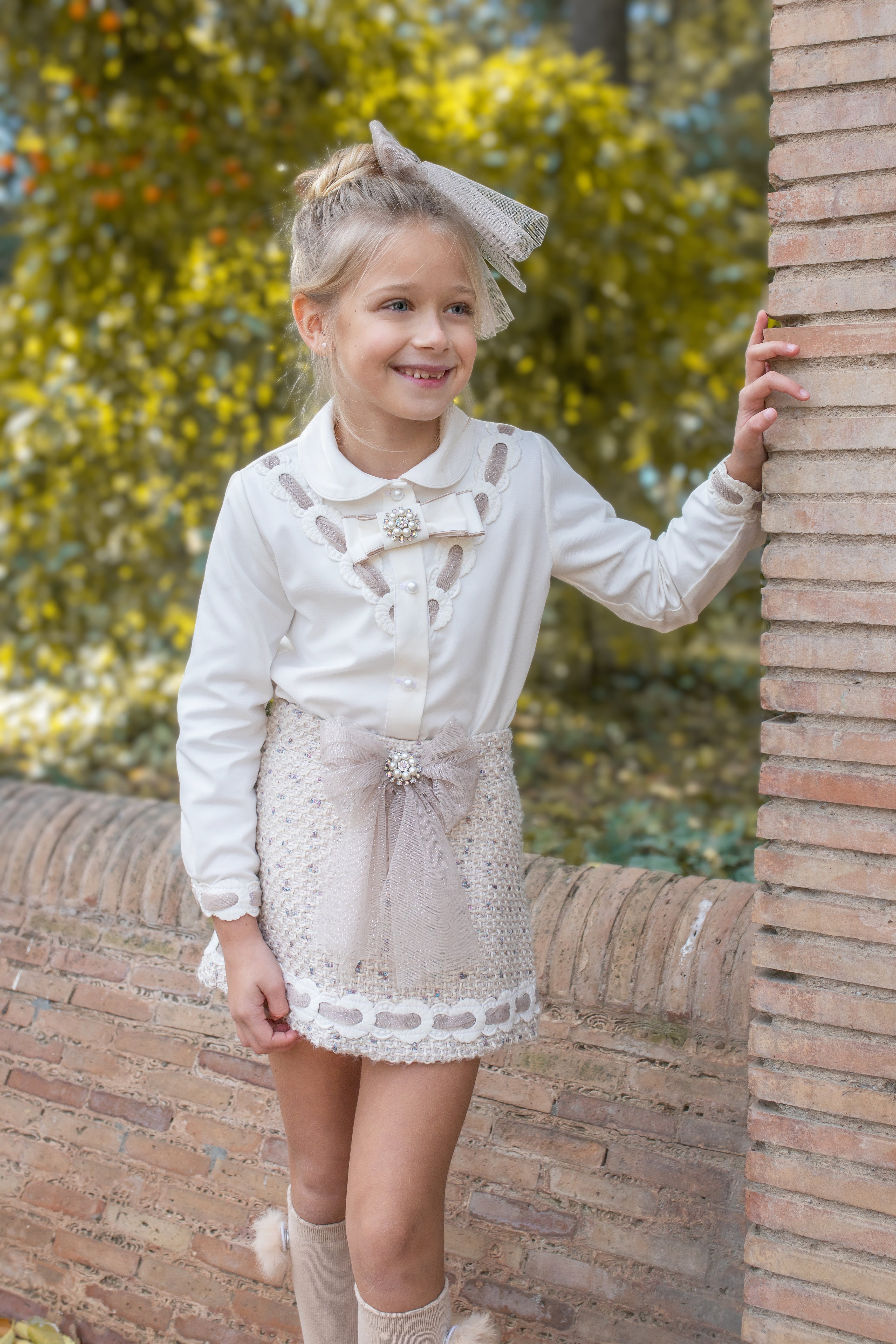AW25 NAXOS Camel Tweed Girls Skirt Set - 7643