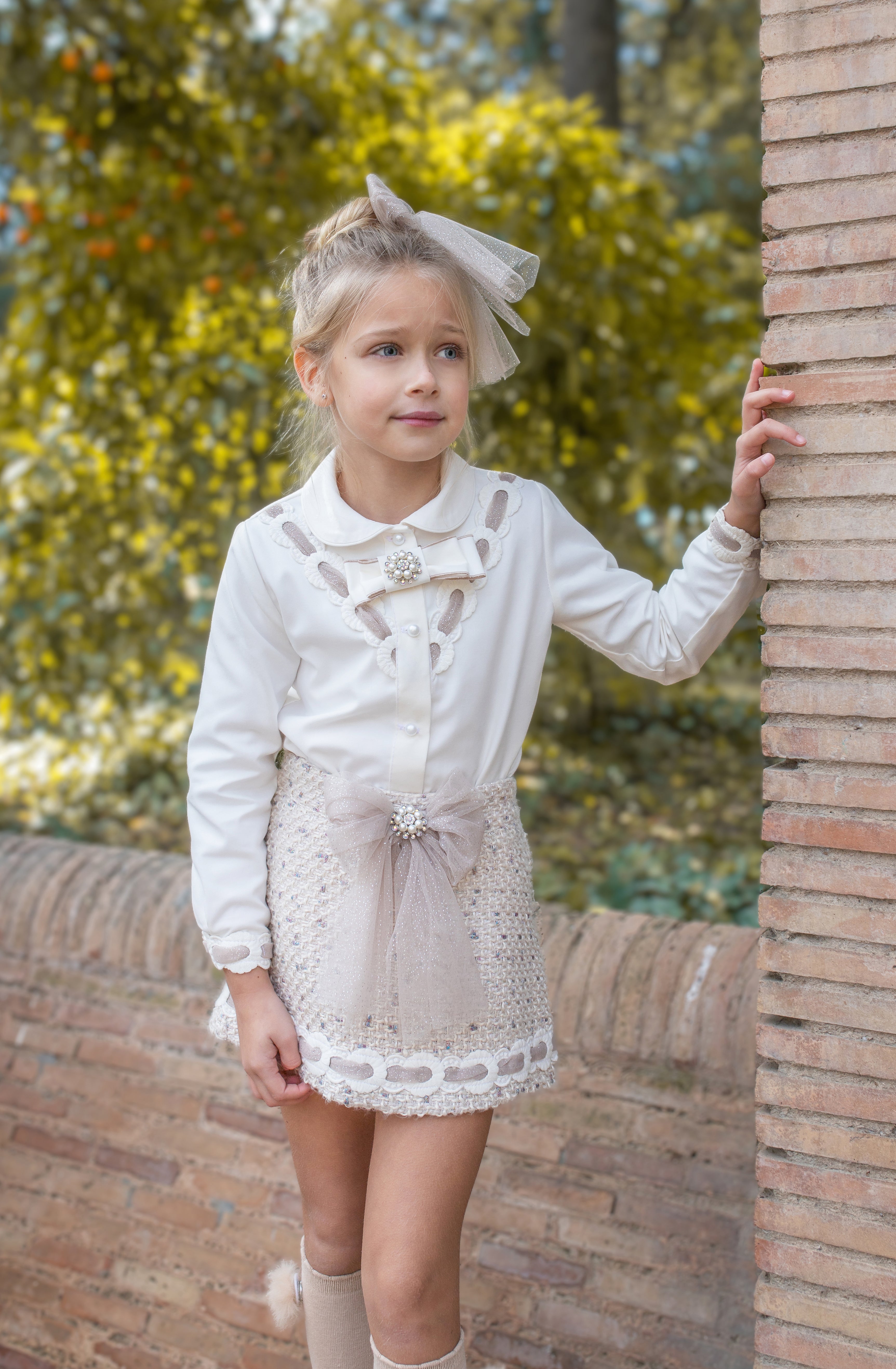 AW25 NAXOS Camel Tweed Girls Skirt Set - 7643