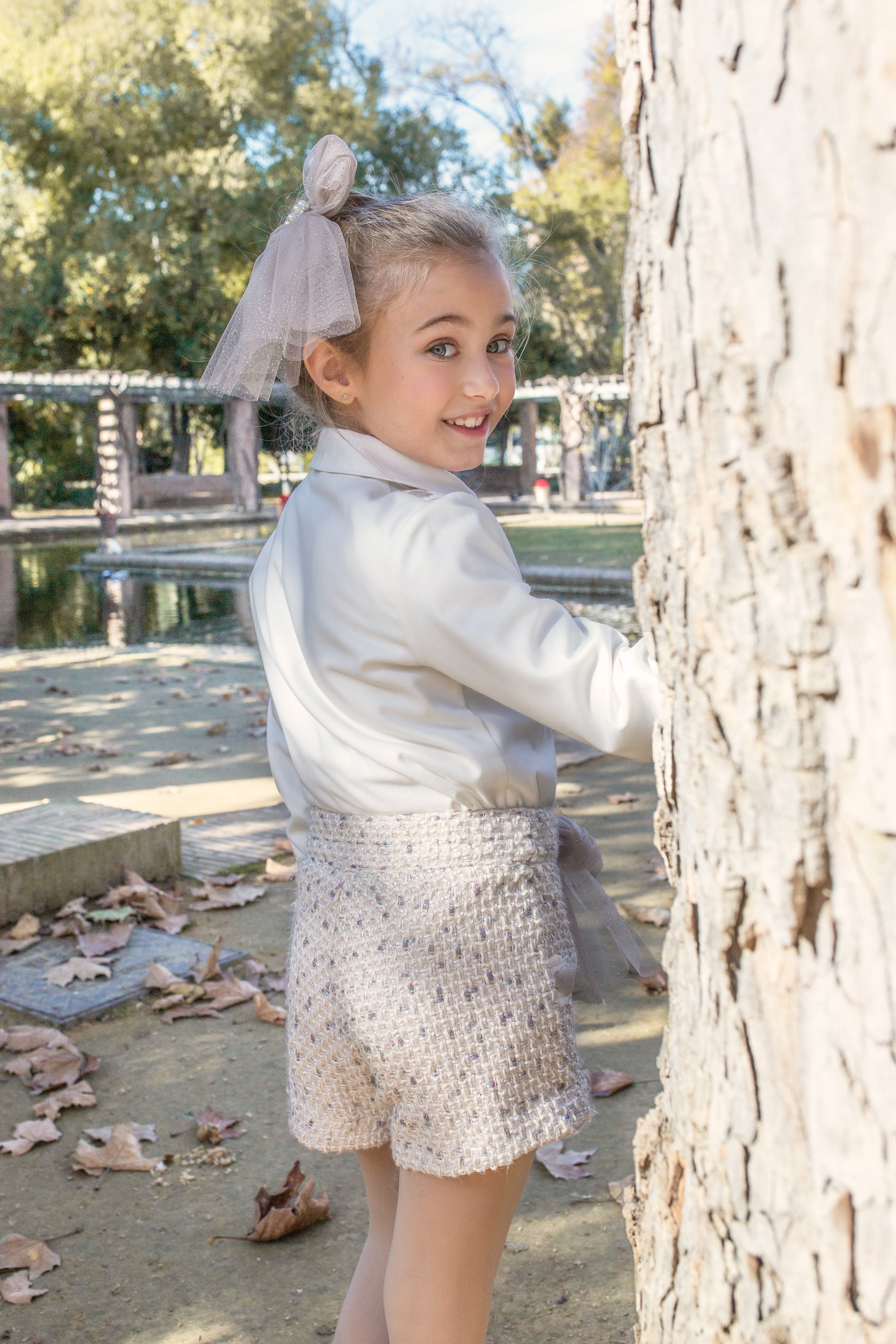 AW25 NAXOS Camel Tweed Girls Short Set with Jacket - 7671
