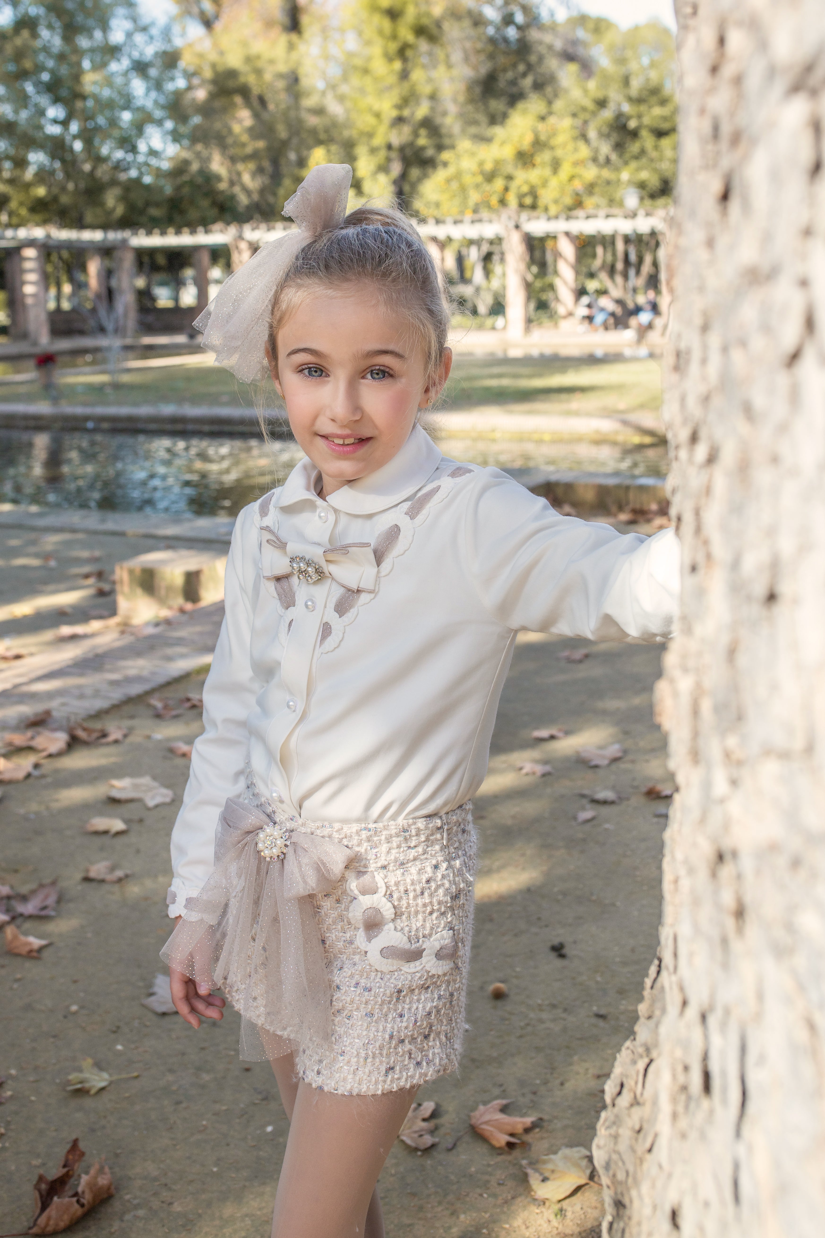 AW25 NAXOS Camel Tweed Girls Short Set with Jacket - 7671