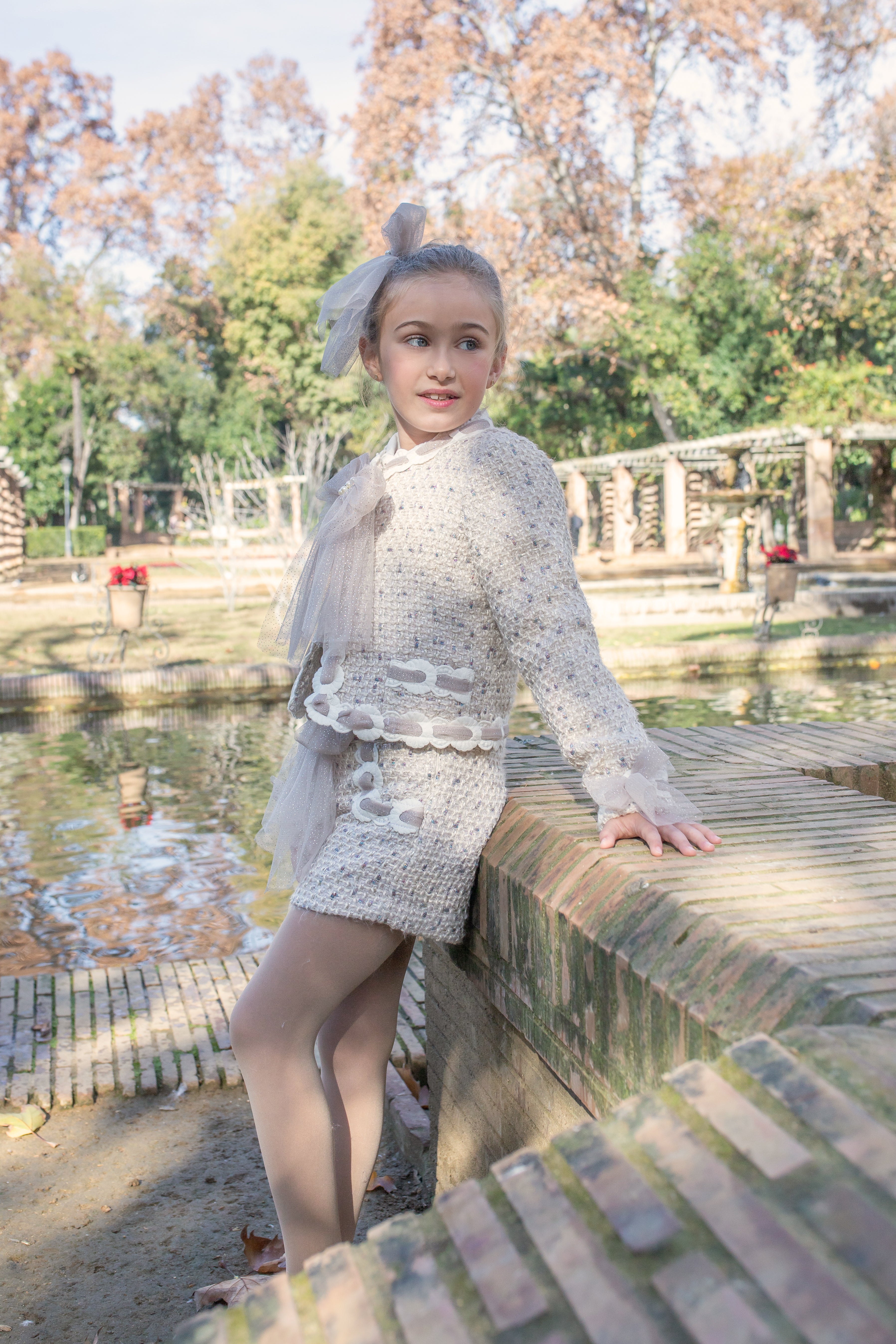 AW25 NAXOS Camel Tweed Girls Short Set with Jacket - 7671