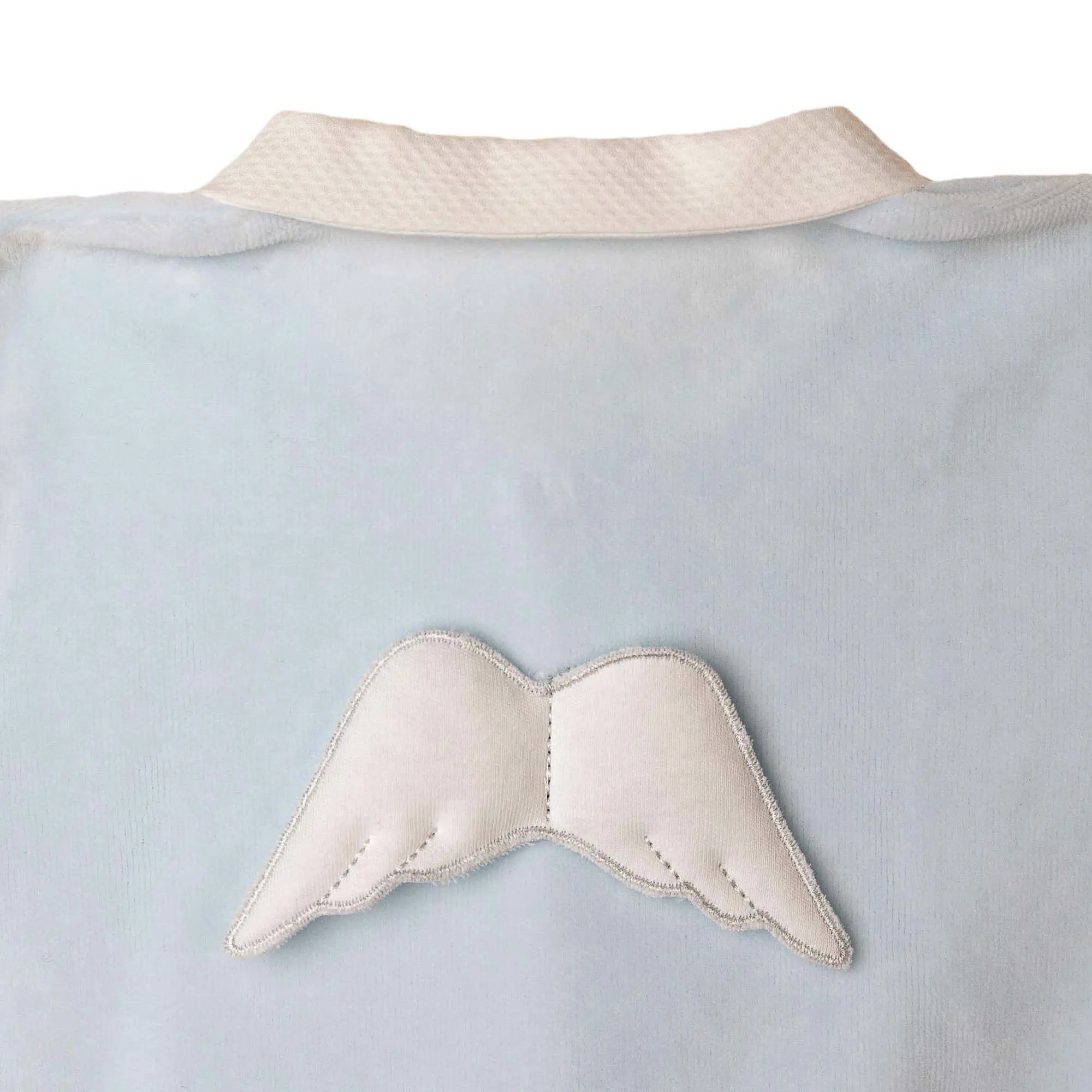 BABY GI Angel Wings Blue Boys Peter Pan Collar Velour Babygrow