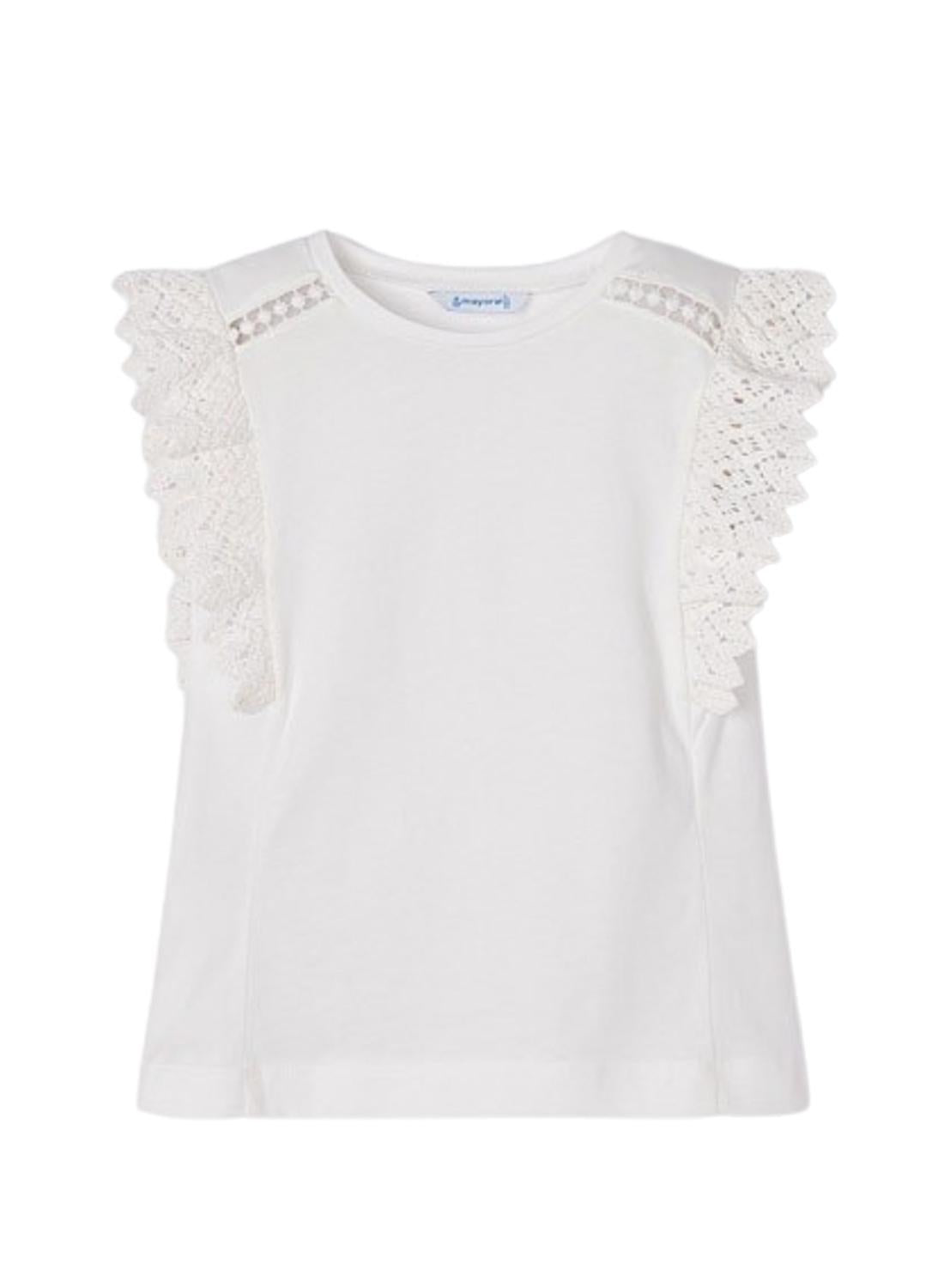 MAYORAL Girls Cream Crochet Sleeve Top - CLEARANCE SALE
