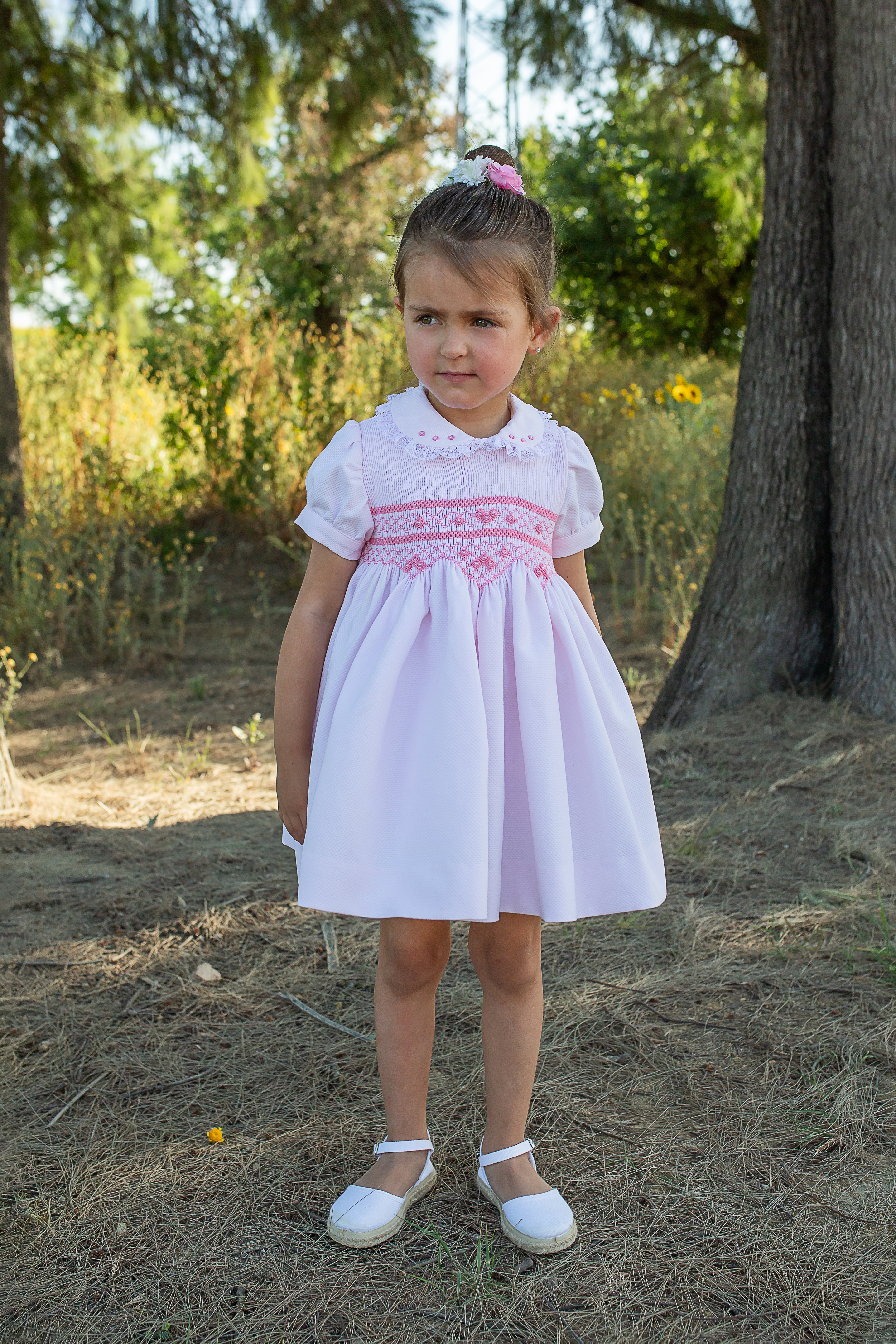 NAXOS Florinda Girl Pink Pique Cotton Hand Smocked Dress