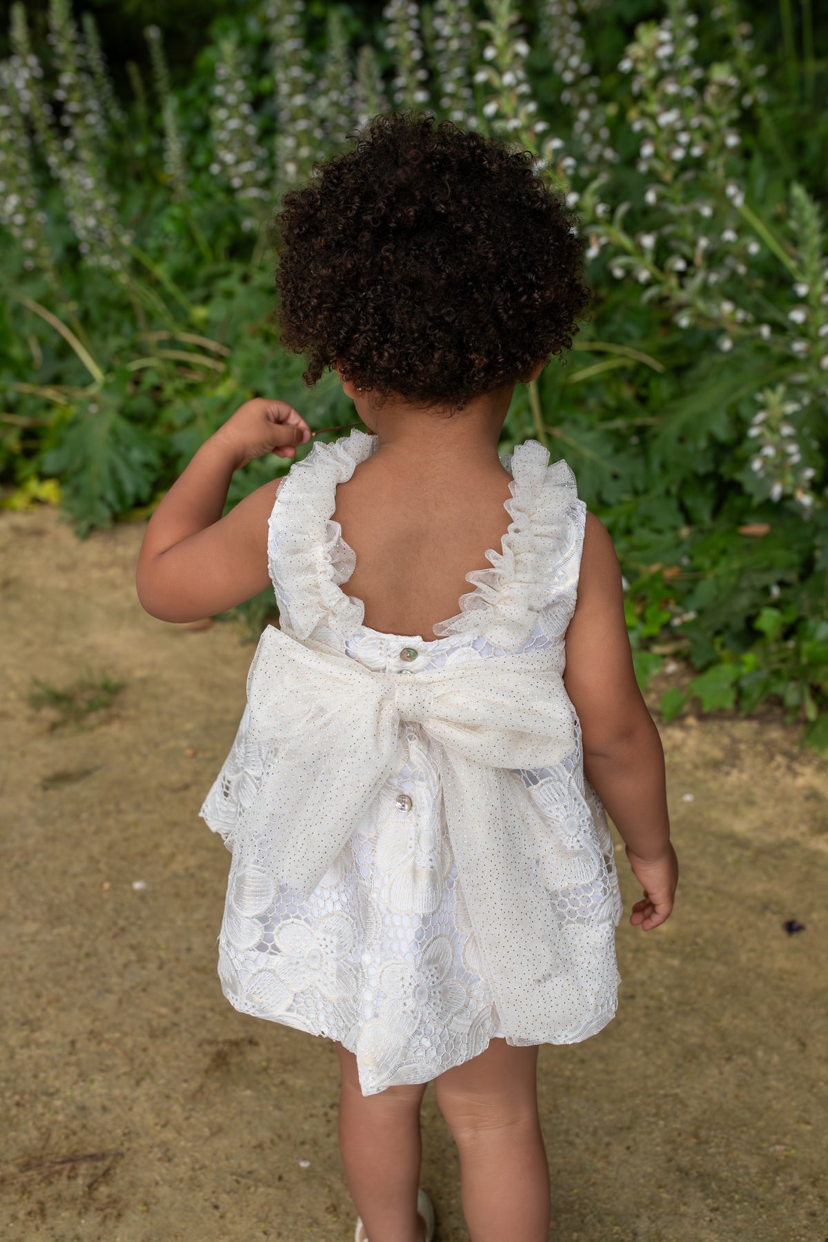 Naxos Jazmin Girls Gold & White Lace Dress - 7731