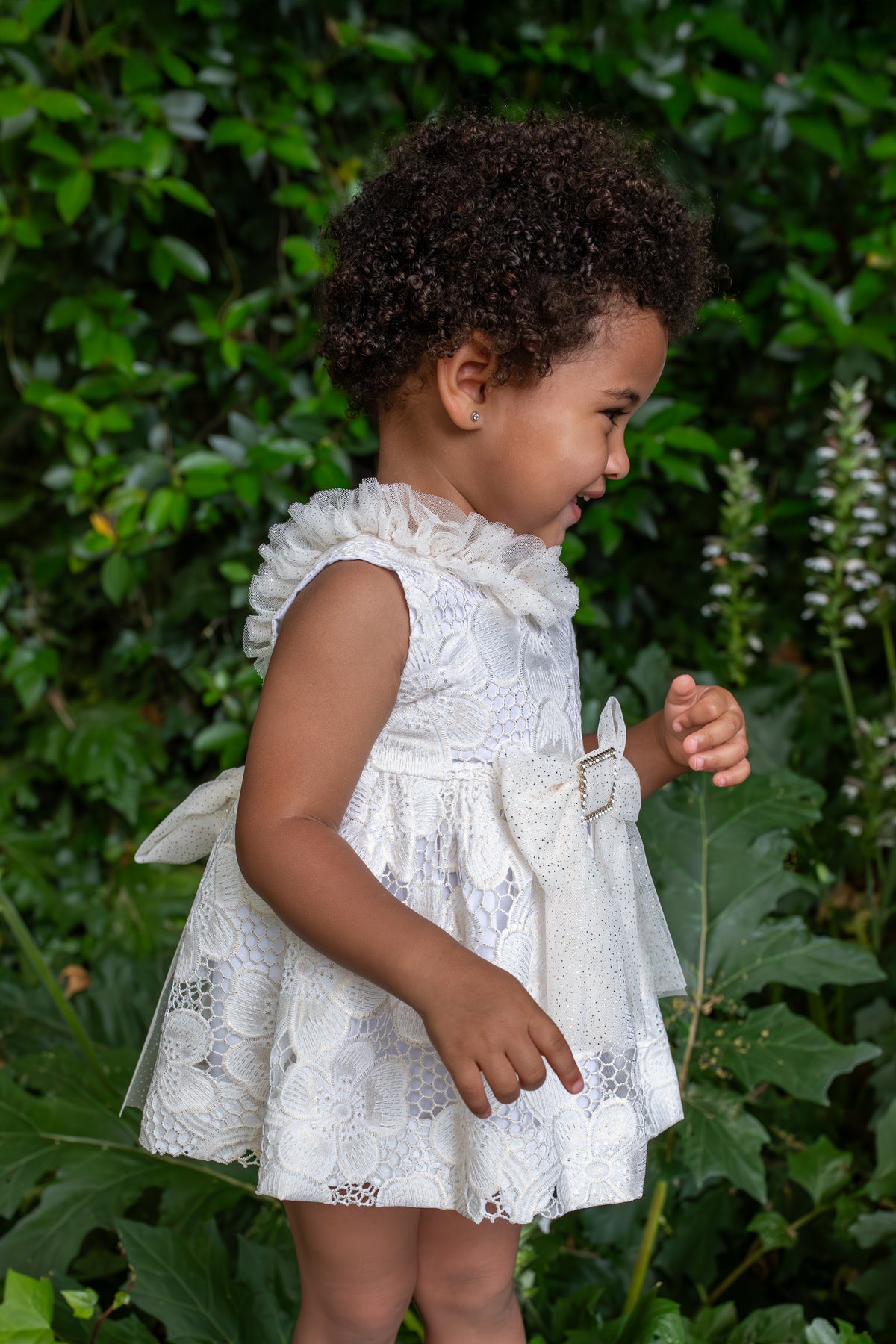 Naxos Jazmin Girls Gold & White Lace Dress - 7731